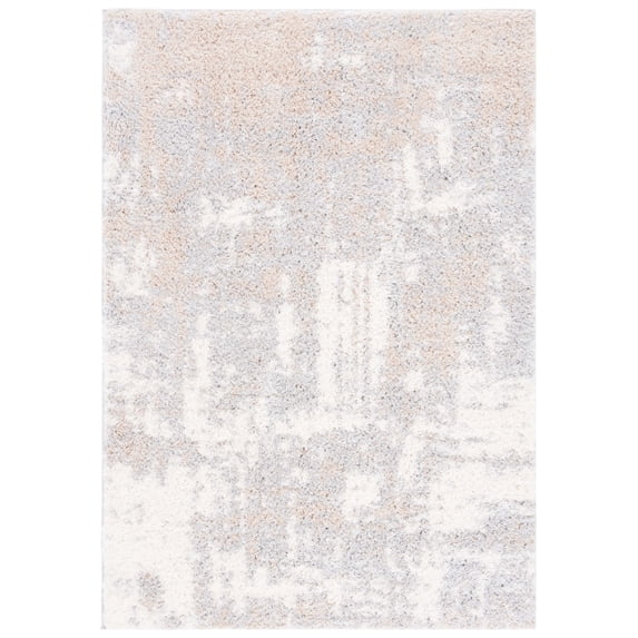 SAFAVIEH Lindsay Alexis Distressed Polyester Shag Area Rug, Grey/Ivory Beige, 5'3" x 7'6"