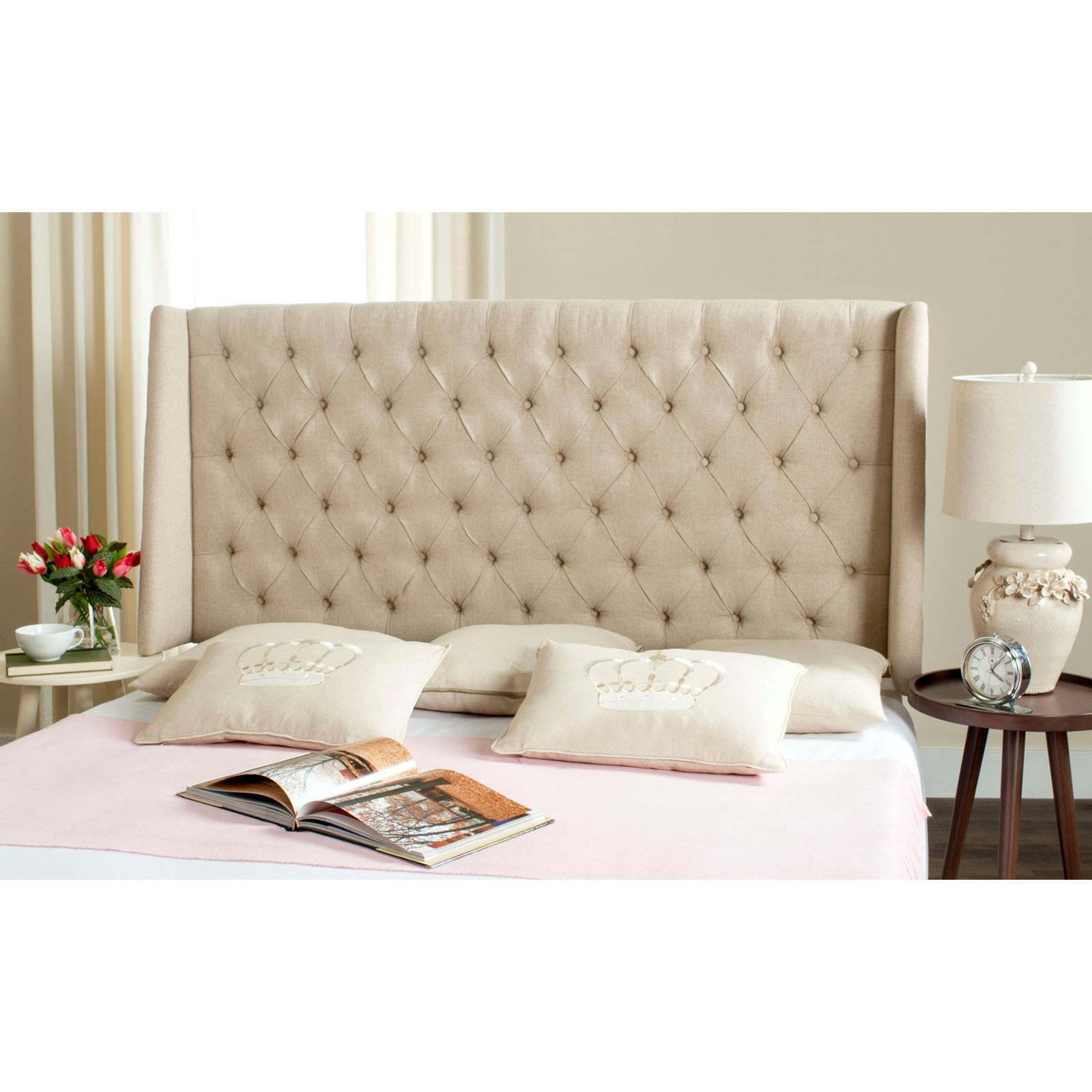 Safavieh London Retro Winged Tufted Headboard with Flat Nail Heads, Twin, Hemp