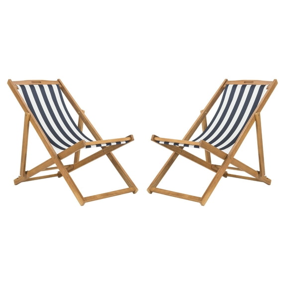 Safavieh Loren Outdoor Foldable Sling Chair, Set of 2 - Navy/White