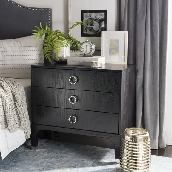 Safavieh Lorna 3-Drawer Contemporary Night Stand, Black