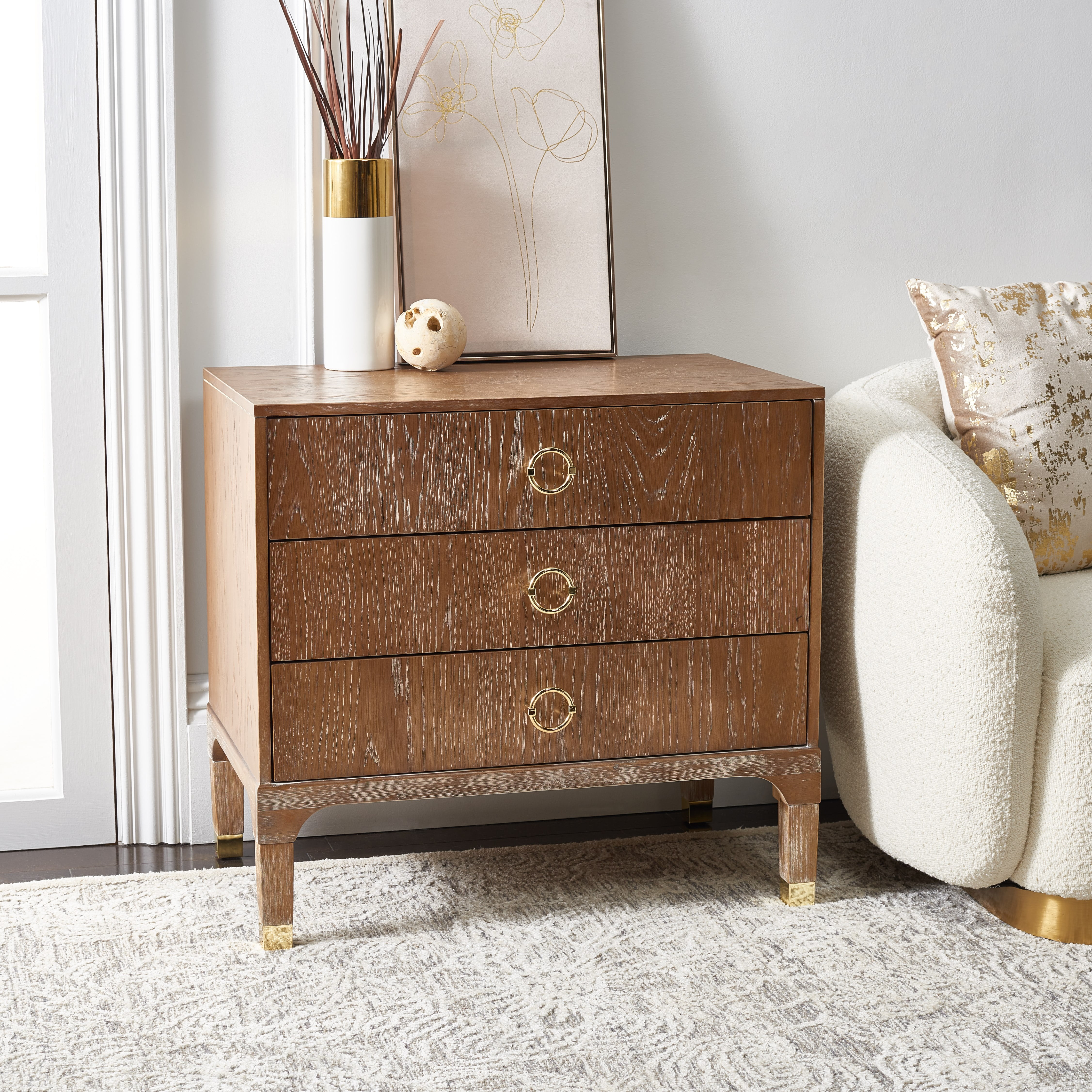 Safavieh Lorna 3-Drawer Contemporary Night Stand, Natural