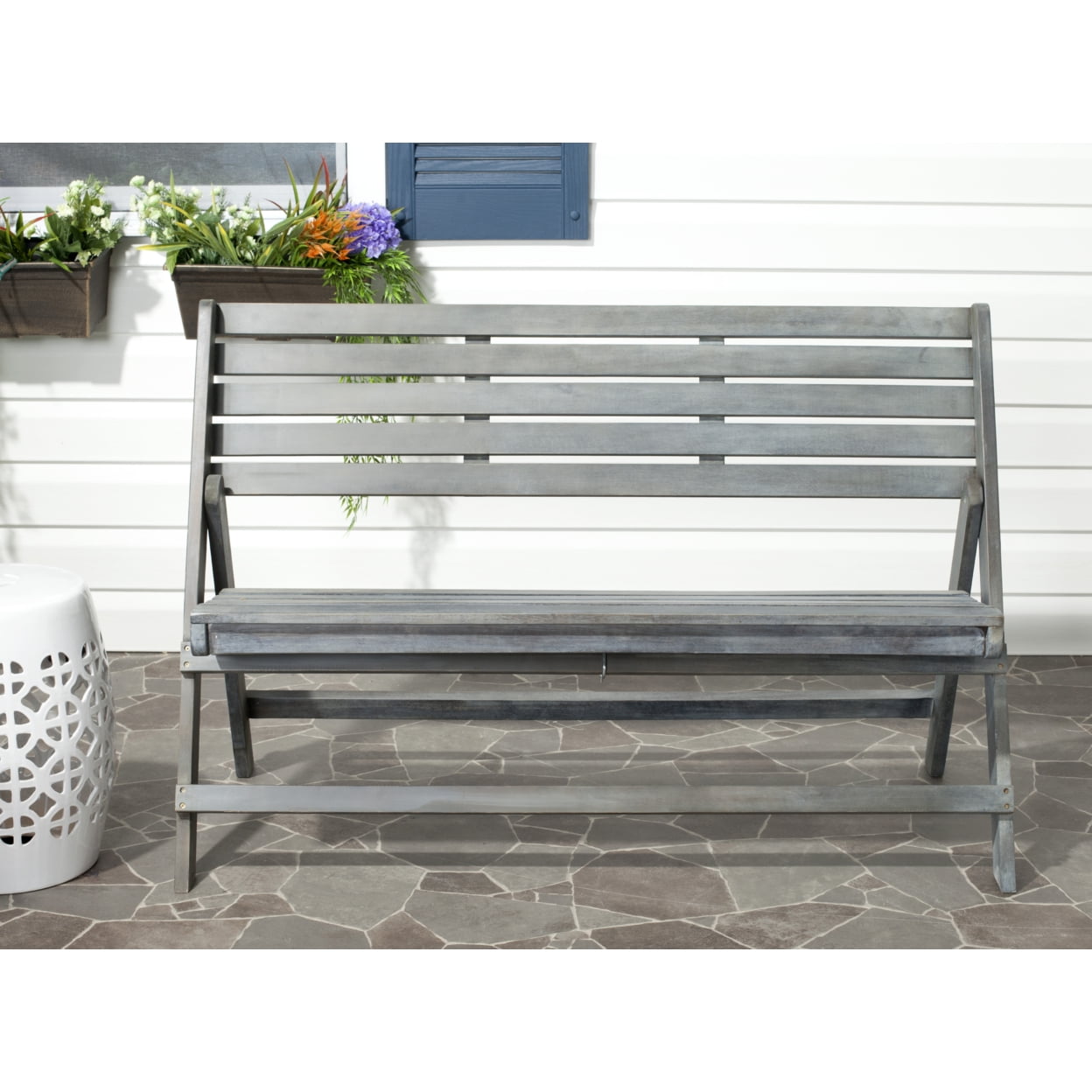 Ash Grey Acacia Wood Folding Outdoor Bench