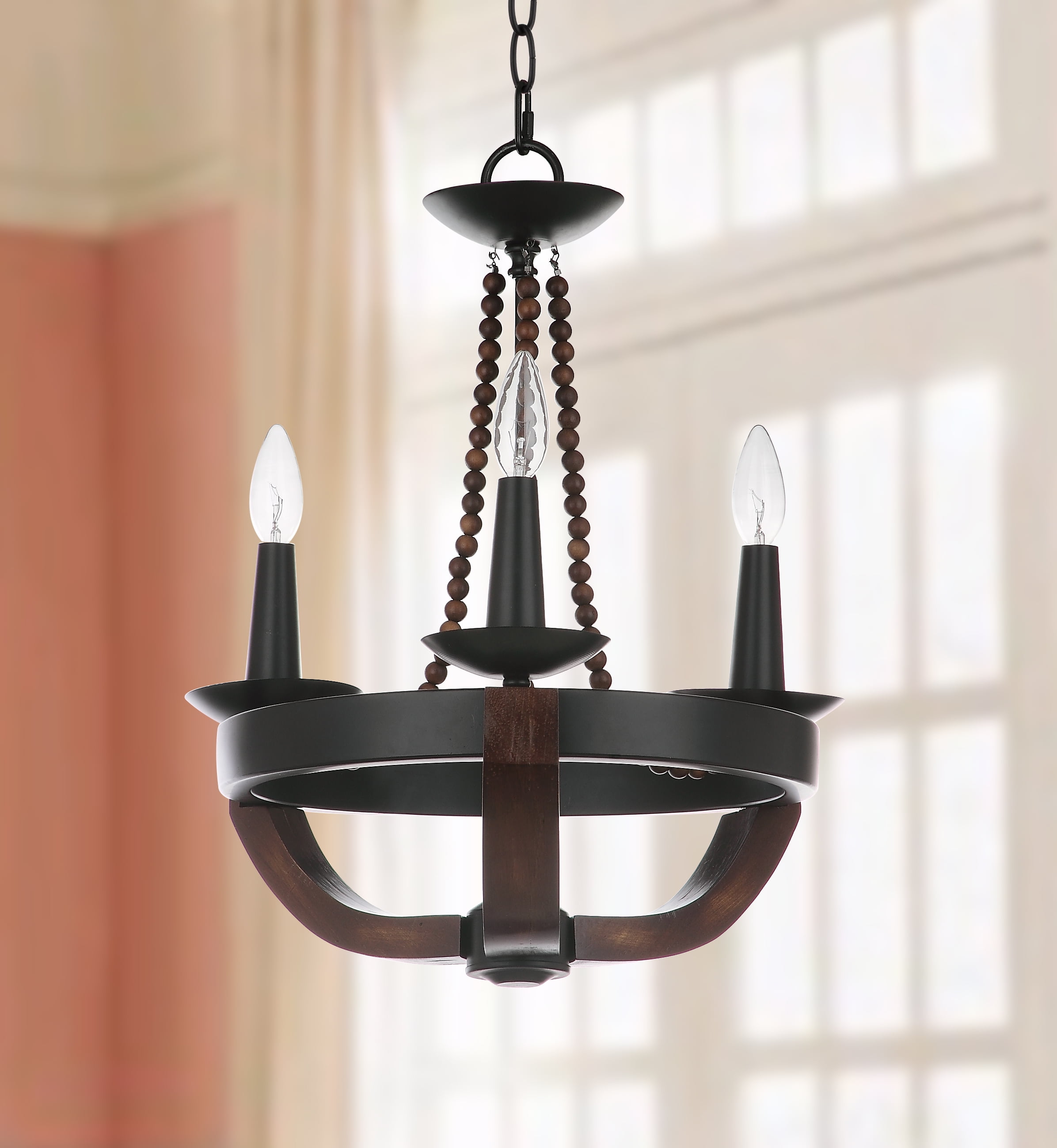 Lucero Black Adjustable Wood and Metal Chandelier