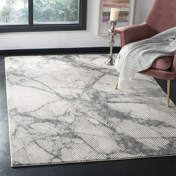 Safavieh Lurex Sako Modern Abstract Polyester Rug Ivory/Grey 5'3" x 7'6" 5' x 8' Indoor Living Room,Bedroom,Dining Room Grey Rectangle
