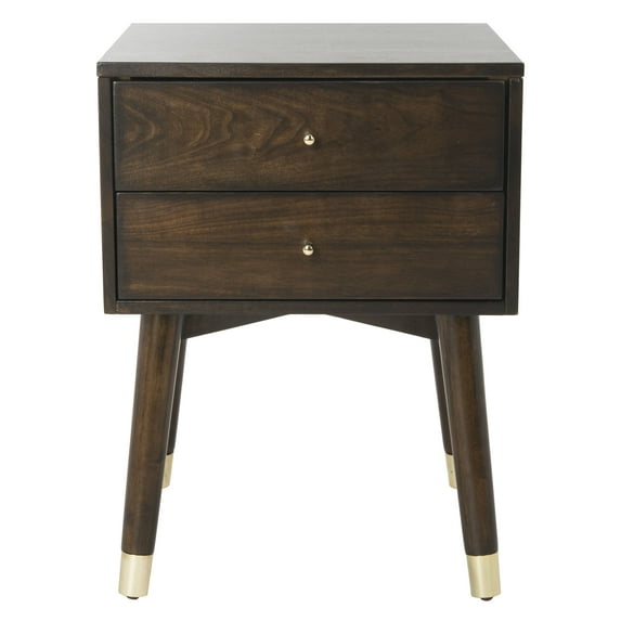 Safavieh Lyla 2-Drawer Mid-Century Retro Night Stand, Walnut/Gold