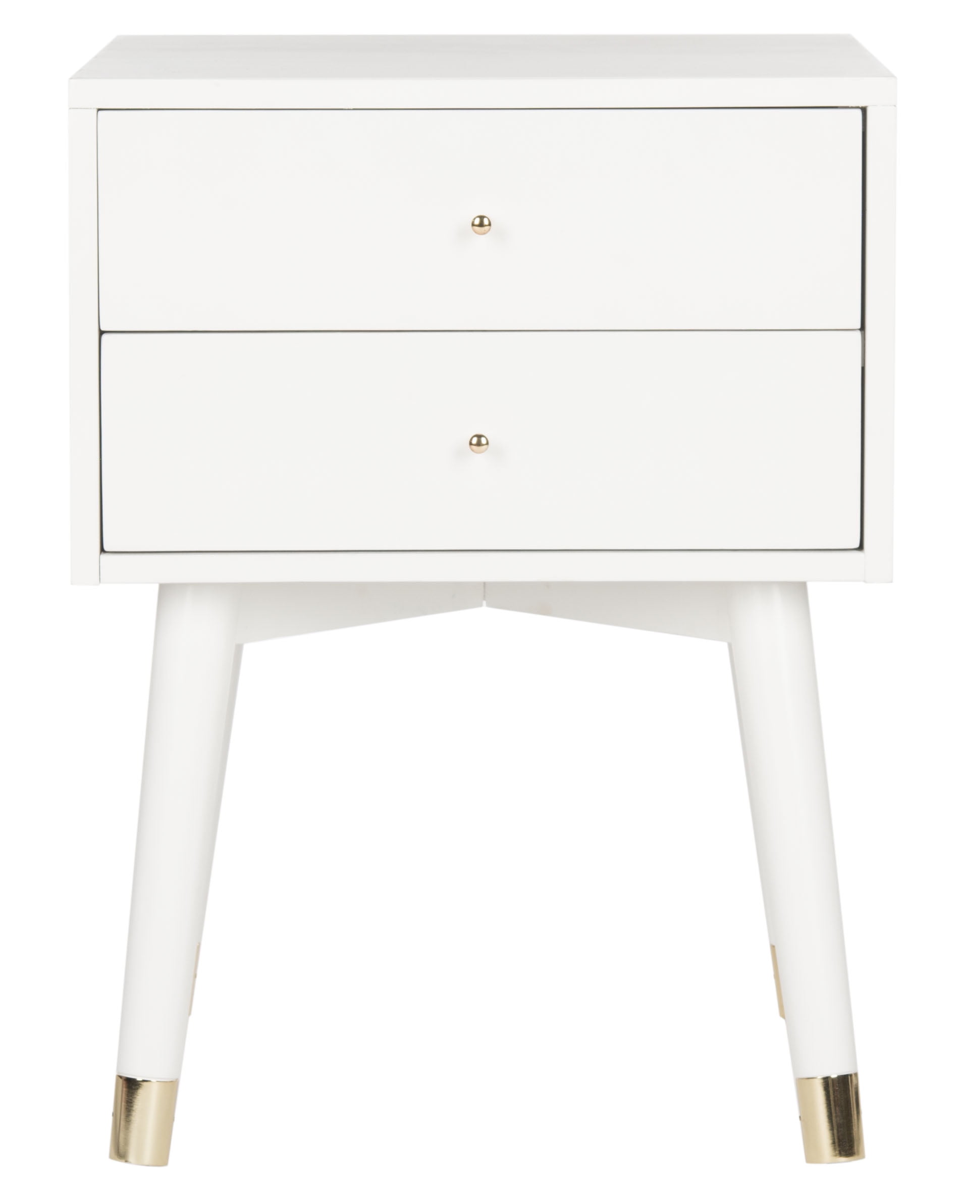 Transitional Gold/White 2-Drawer Nightstand with Metallic Accents
