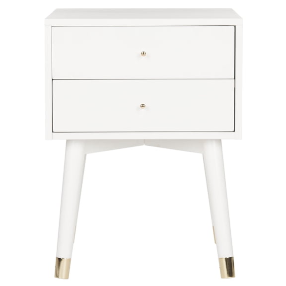 Safavieh Lyla 2-Drawer Mid-Century Retro Night Stand, White/Gold