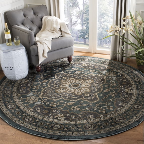 Safavieh Lyndhurst Idella Floral Area Rug, Teal/Gray, 4' x 4' Round