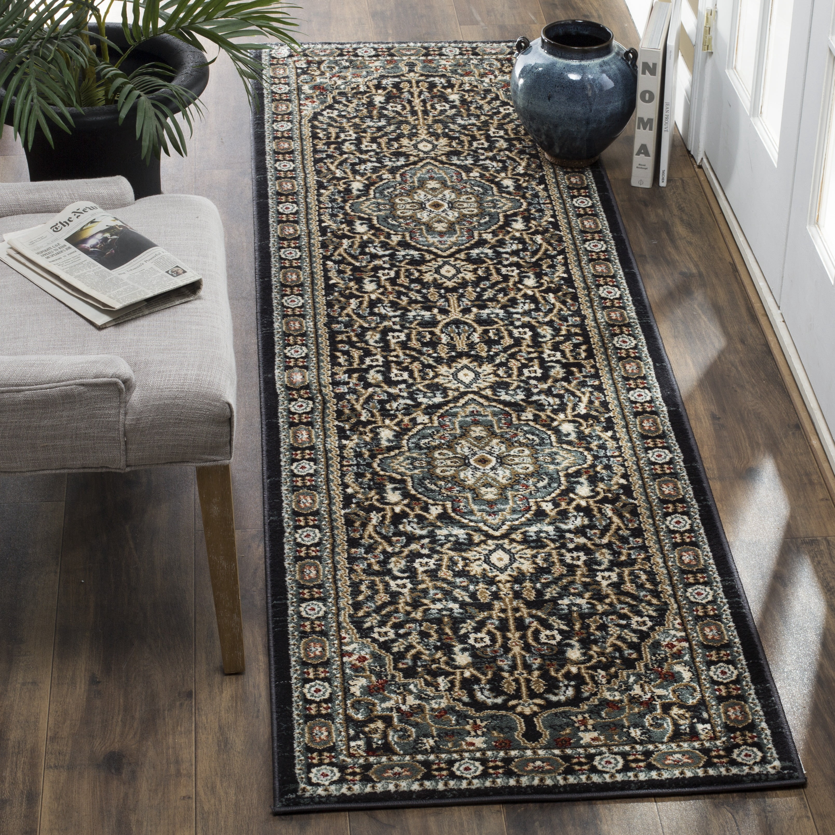 Safavieh Lyndhurst Idella Floral Runner Rug, Anthracite/Teal, 2'3" x 20'