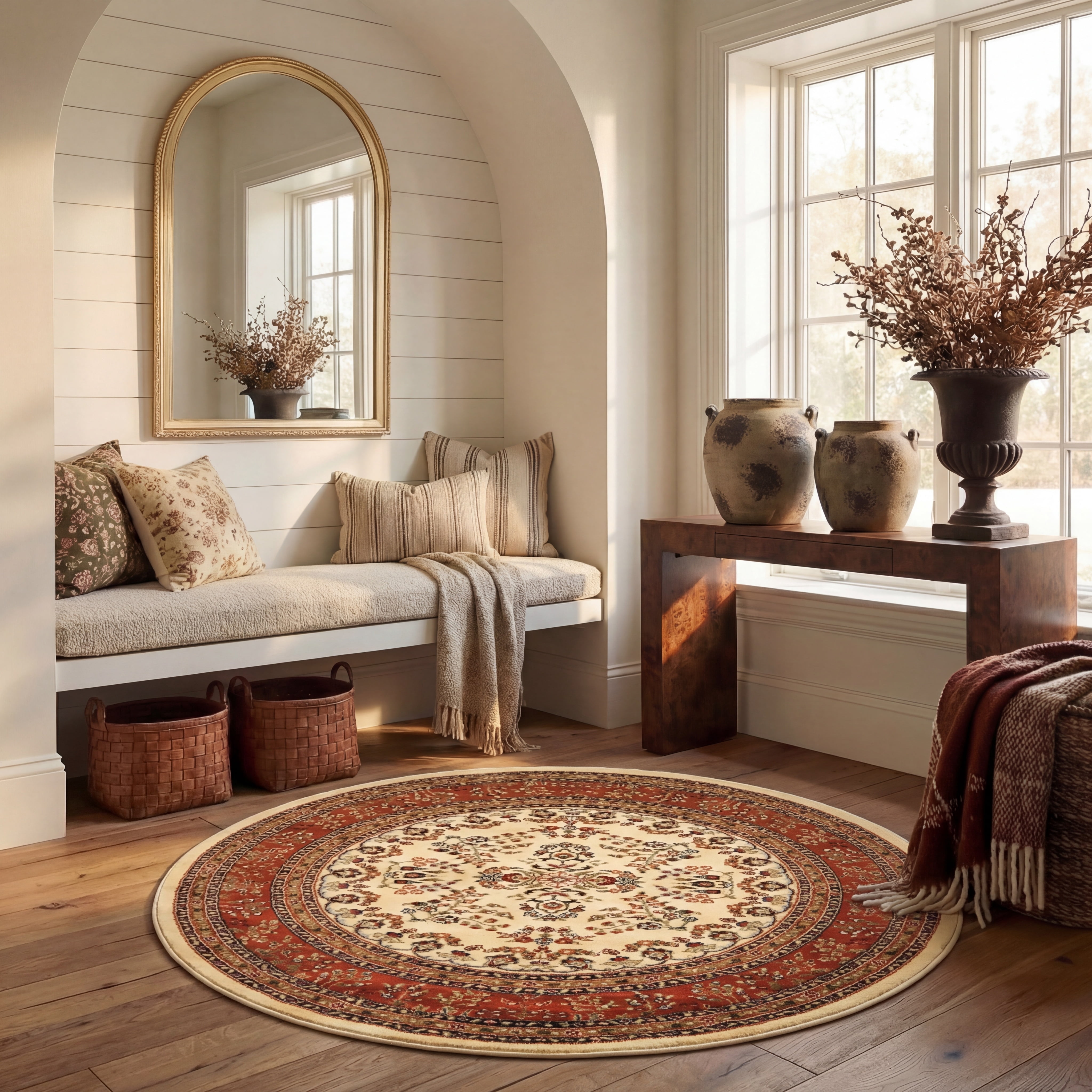 Safavieh Lyndhurst Isadora Floral Area Rug, Ivory/Rust, 6' x 6' Round