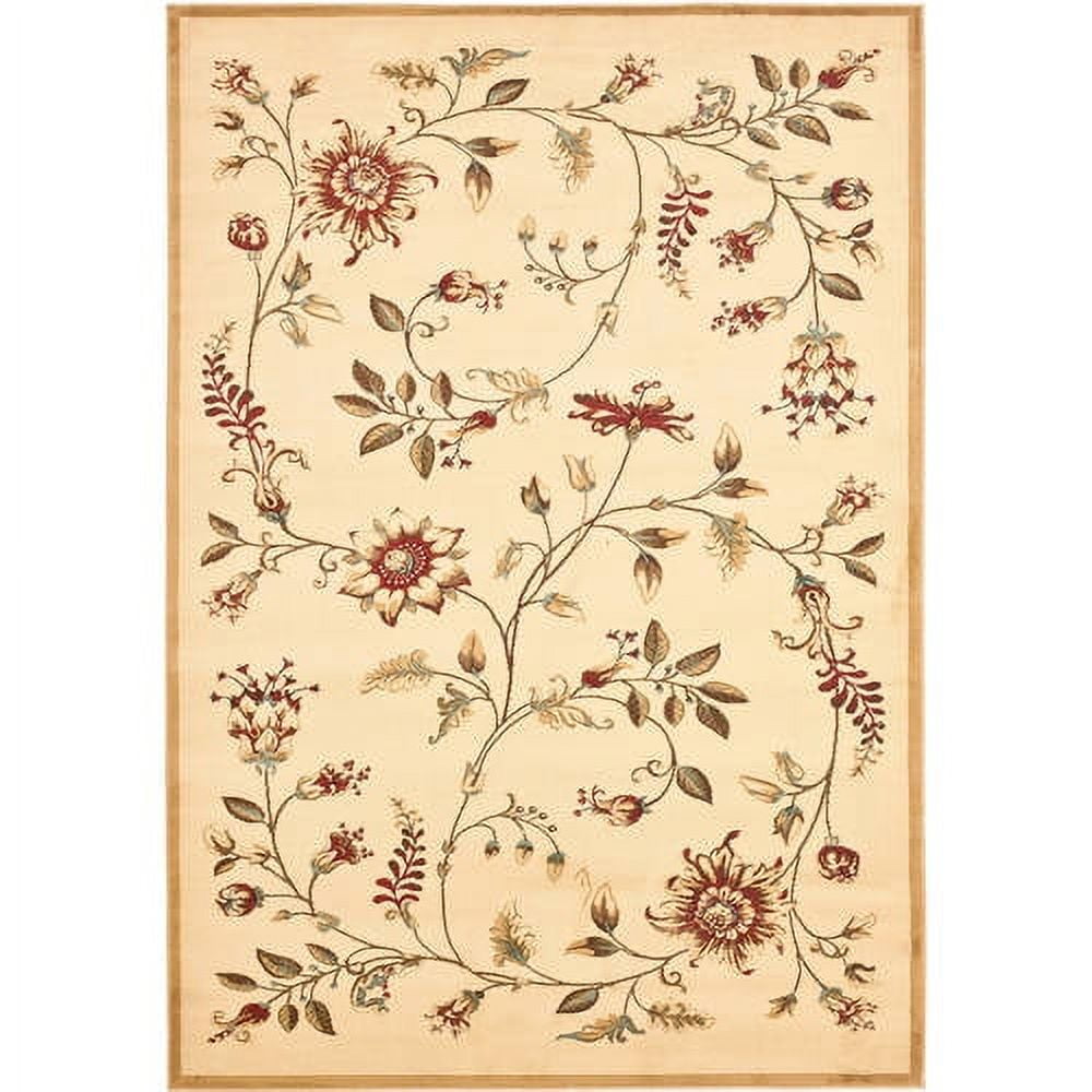 Ivory Floral Synthetic 4' x 6' Easy Care Area Rug