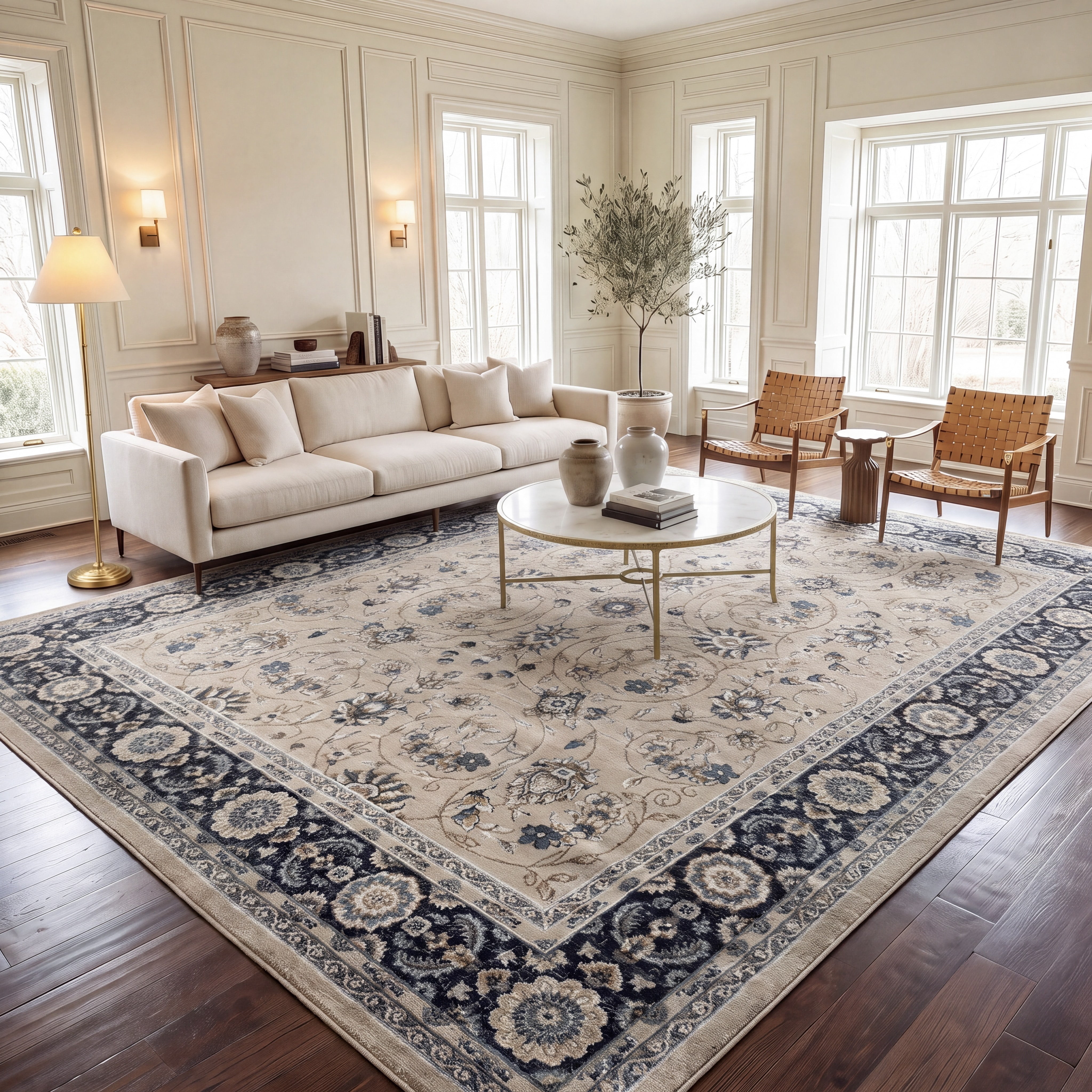 Safavieh Lyndhurst Janel Floral Area Rug, Light Beige/Anthracite, 6' x 8'