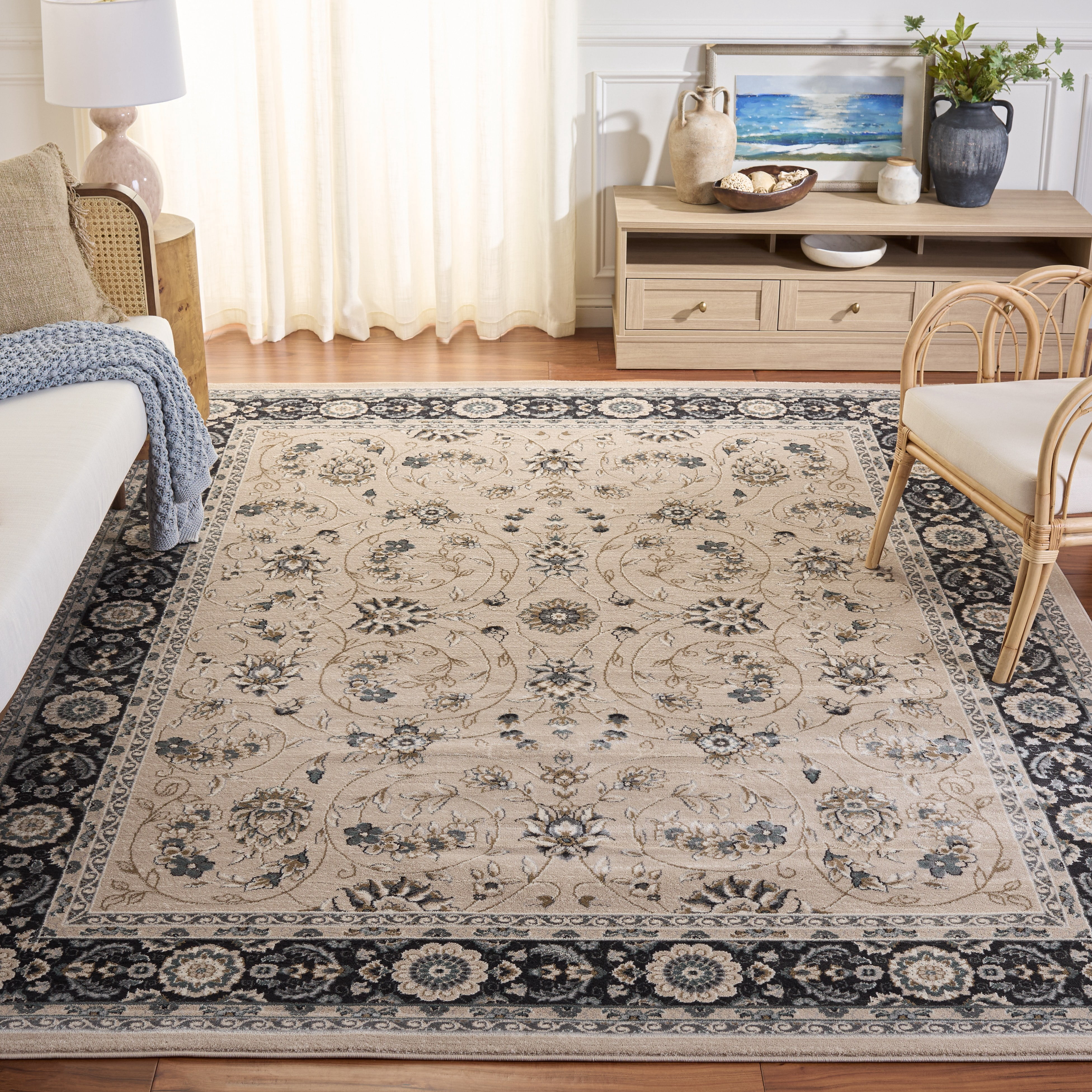 Safavieh Lyndhurst Janel Floral Area Rug, Light Beige/Anthracite, 8' x 8' Square