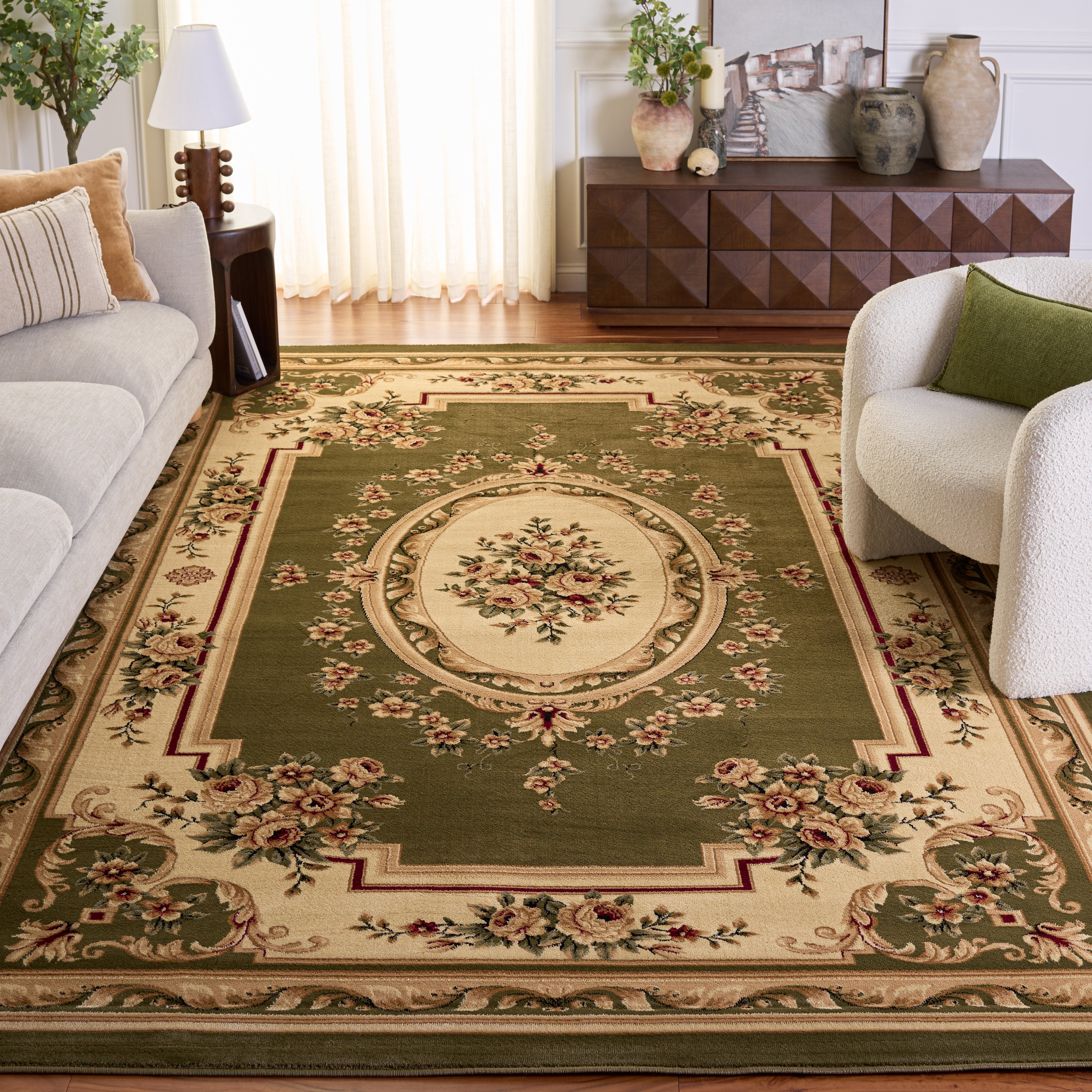 Safavieh Lyndhurst Katherine Floral Area Rug, Sage/Ivory, 8' x 8' Square