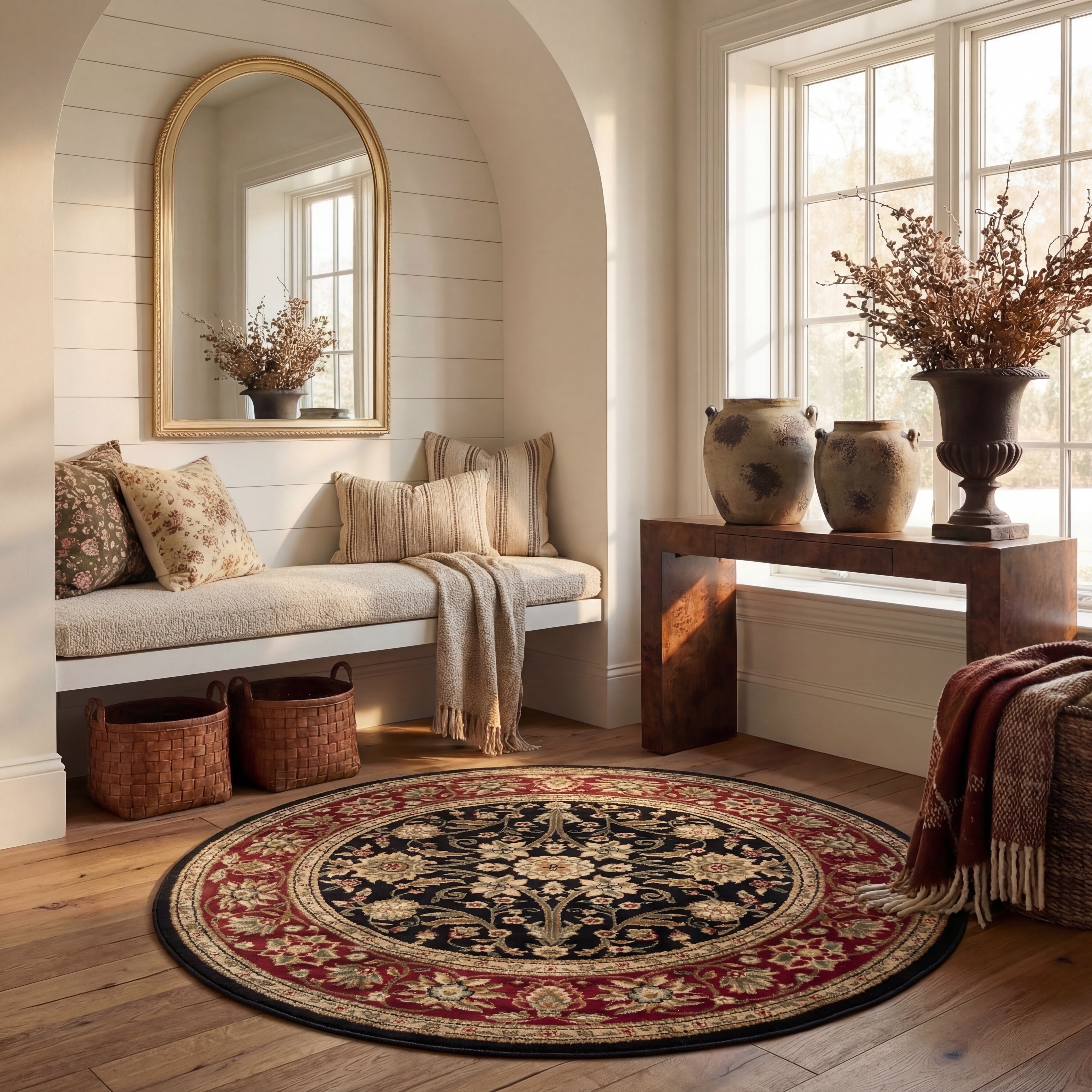 Safavieh Lyndhurst Victoria Floral Area Rug, Black/Red, 4' x 4' Round