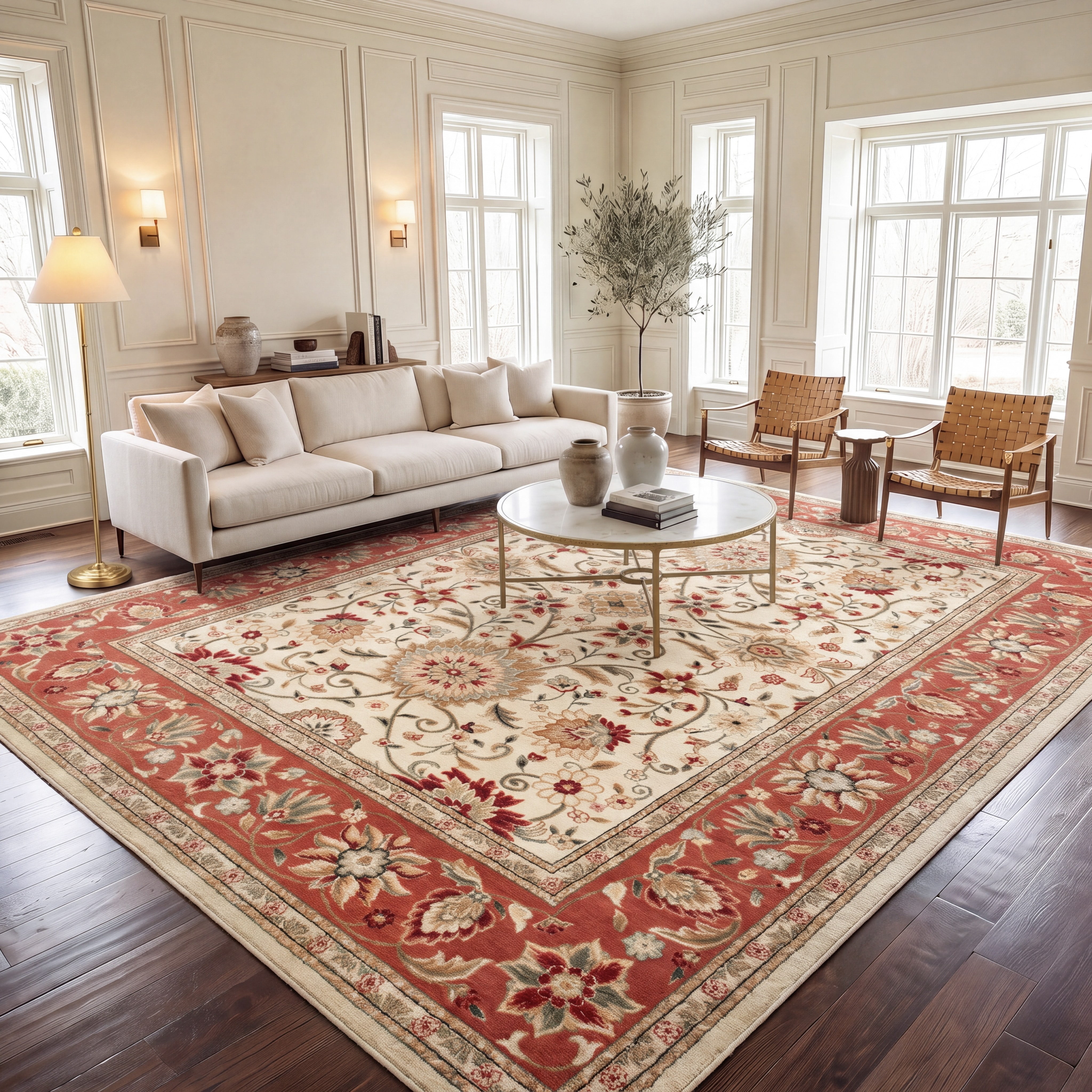 Safavieh Lyndhurst Victoria Floral Area Rug, Ivory/Rust, 6' x 8'
