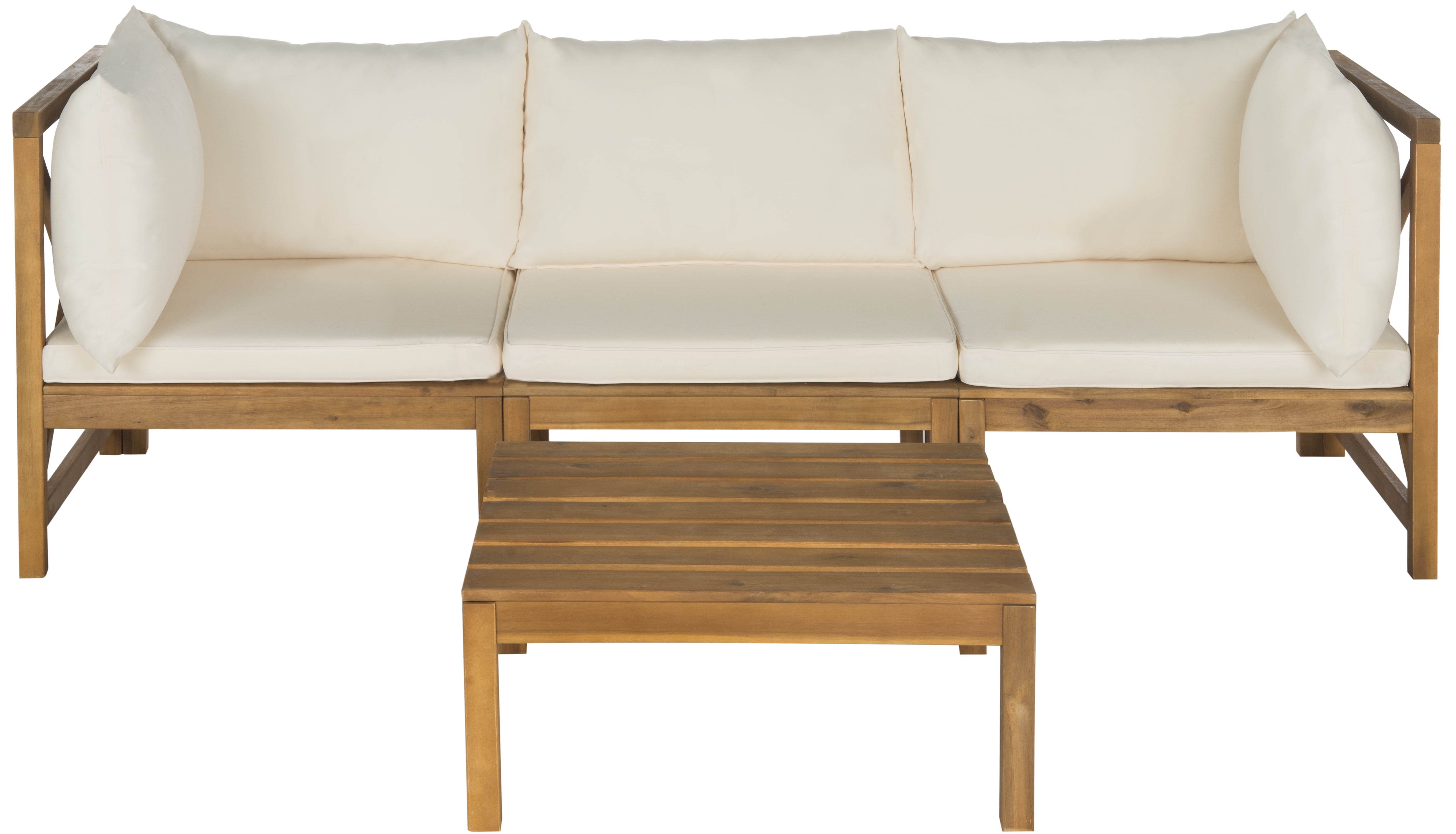 Teak Brown Acacia Wood 3-Piece Outdoor Sectional Sofa Set