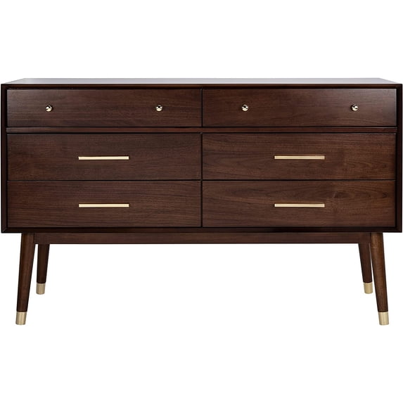 Safavieh Couture Home Madden Modern Retro Walnut 6-drawer Dresser Walnut / Brass