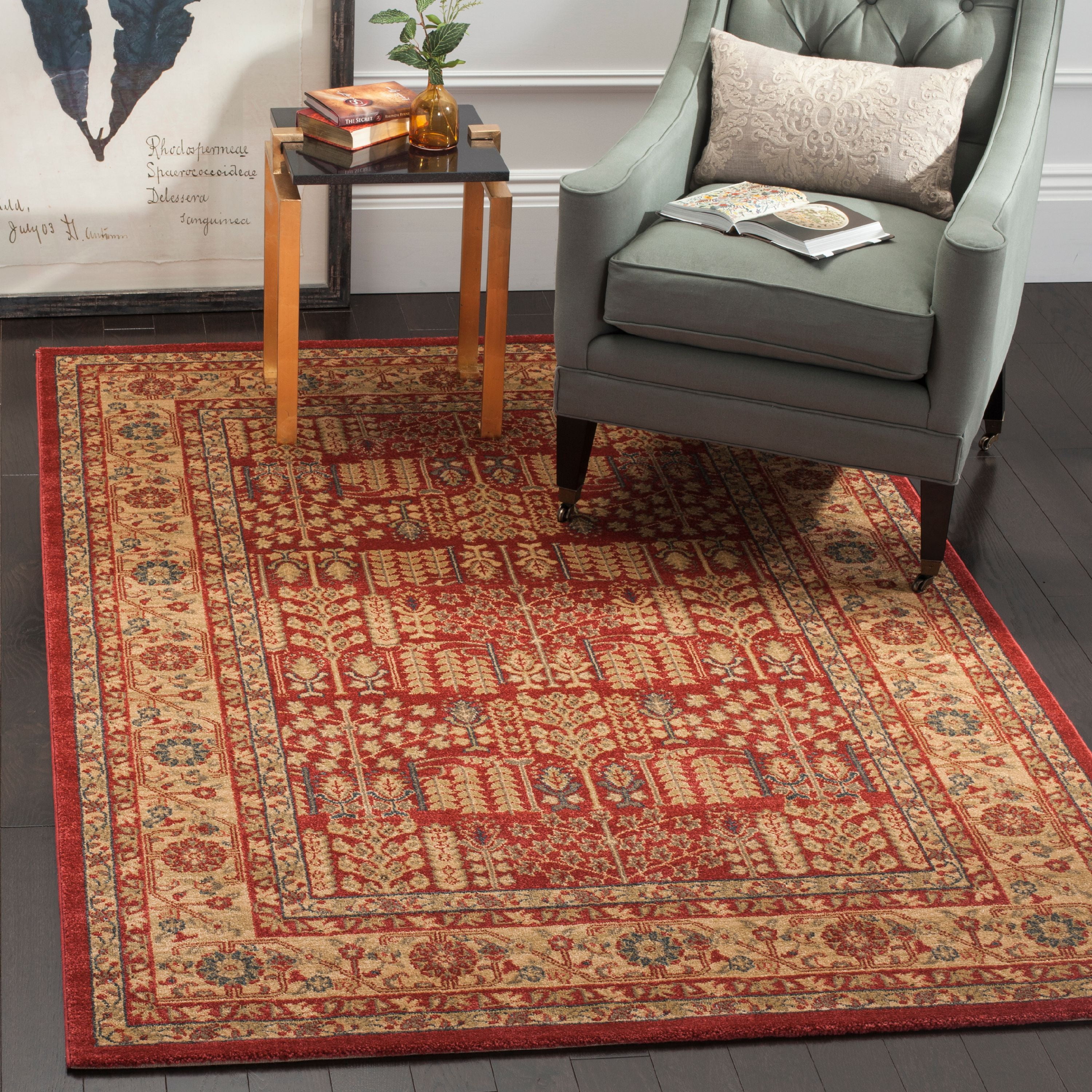 Mahal Red and Natural Rectangular Synthetic Area Rug