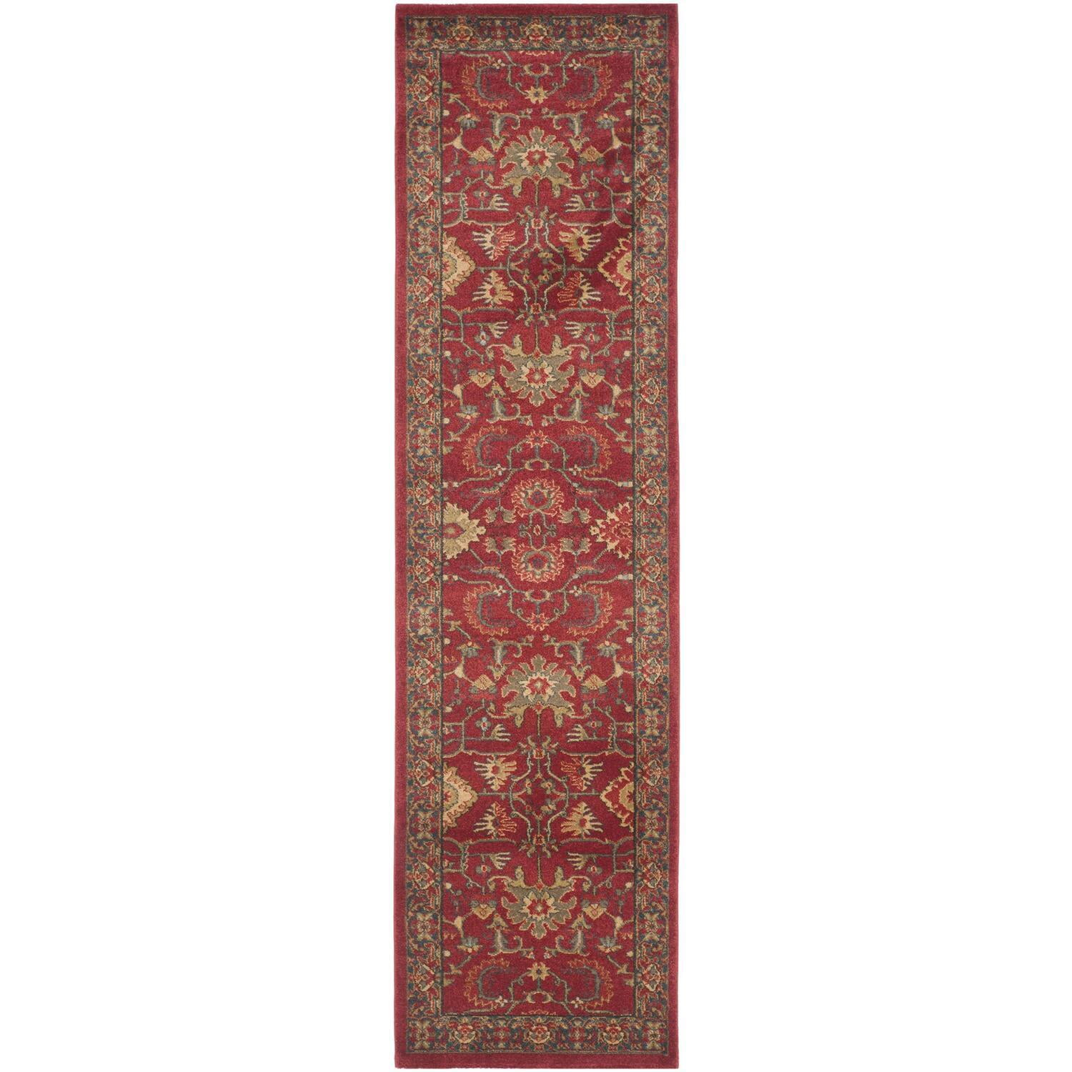 Elegant Red and Navy Hand-Knotted Synthetic Area Rug, 2'2" x 8'