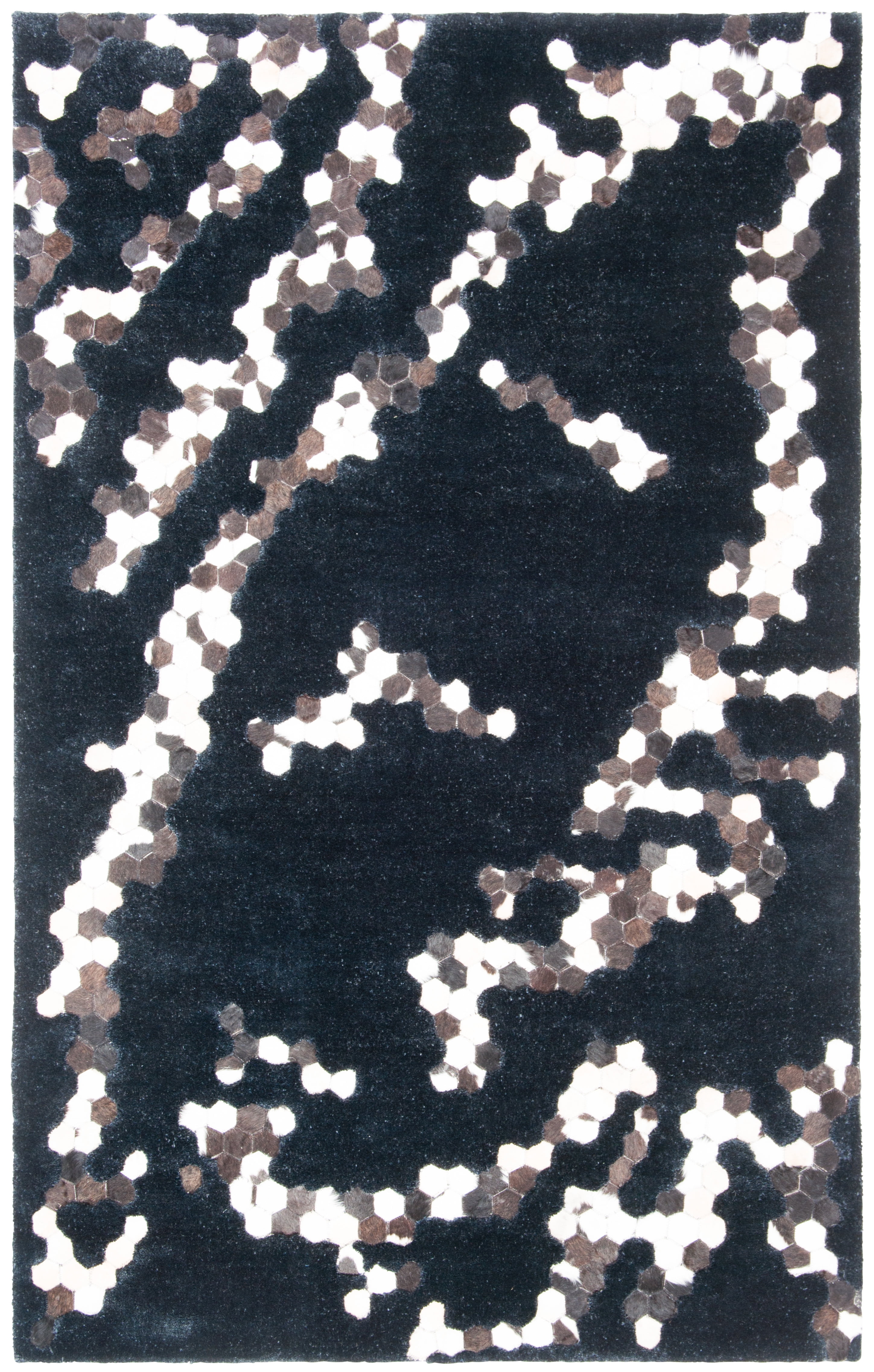 Manhattan Black and White Hand-Knotted Wool Shag Rug