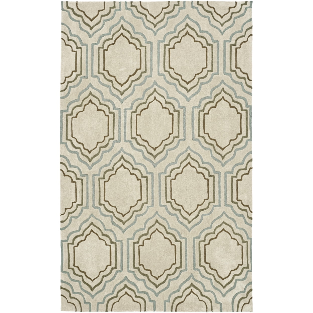 Ivory and Beige Hand-Tufted Geometric 5' x 8' Rug
