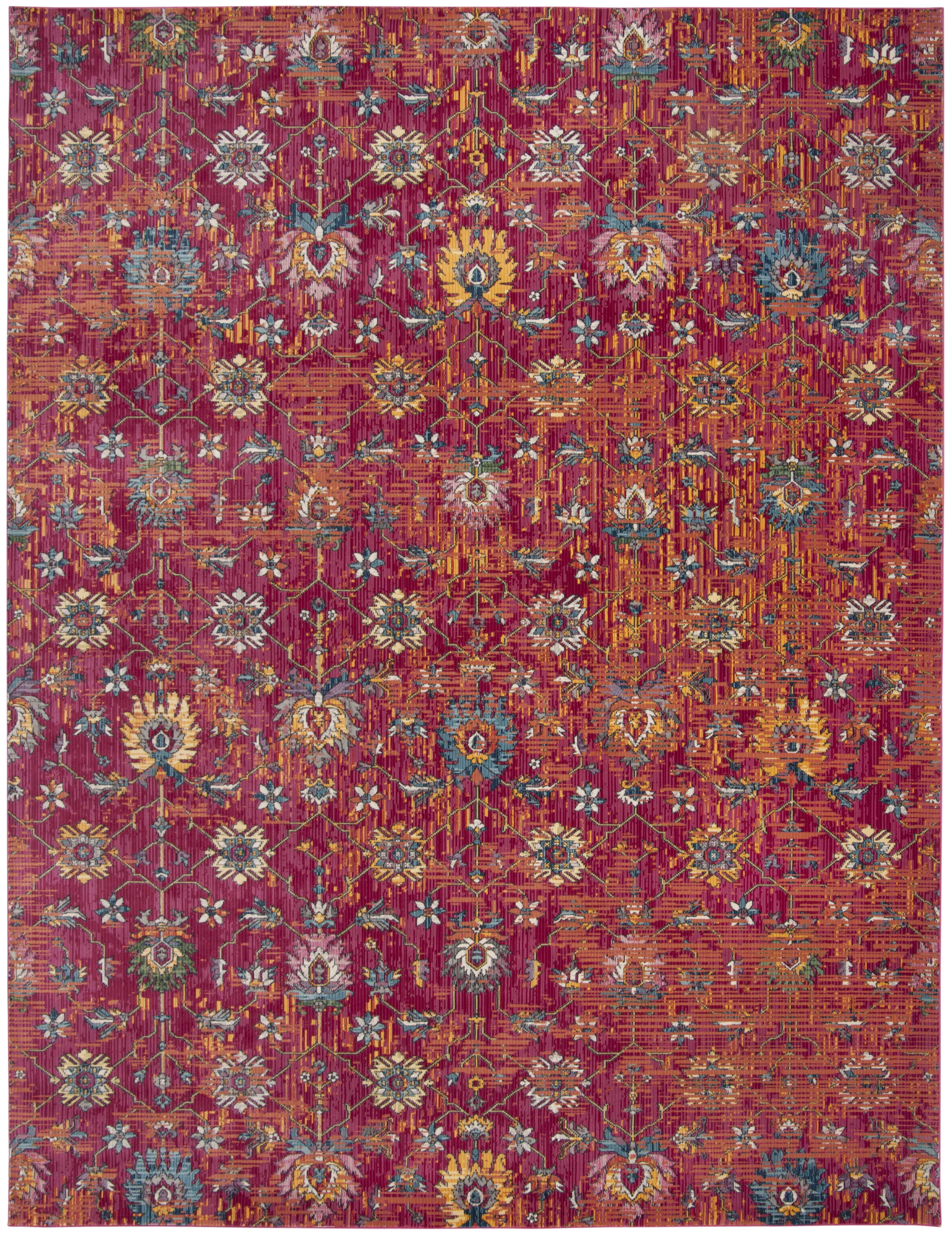 Hand-Knotted Red and Multicolor Cotton Synthetic Area Rug, 8' x 10'