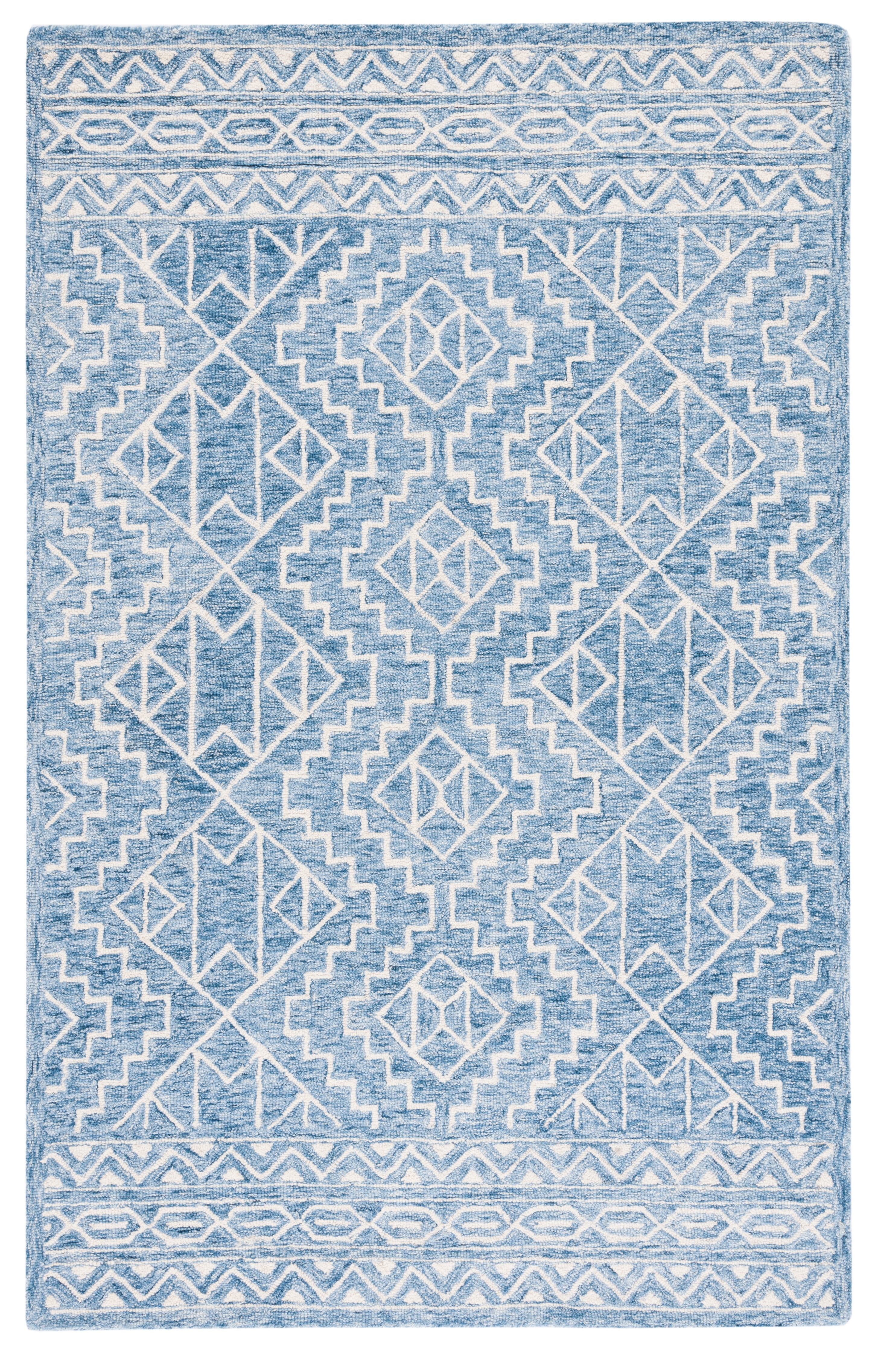 Ivory and Blue Hand-Tufted Wool Area Rug, 3' x 5'