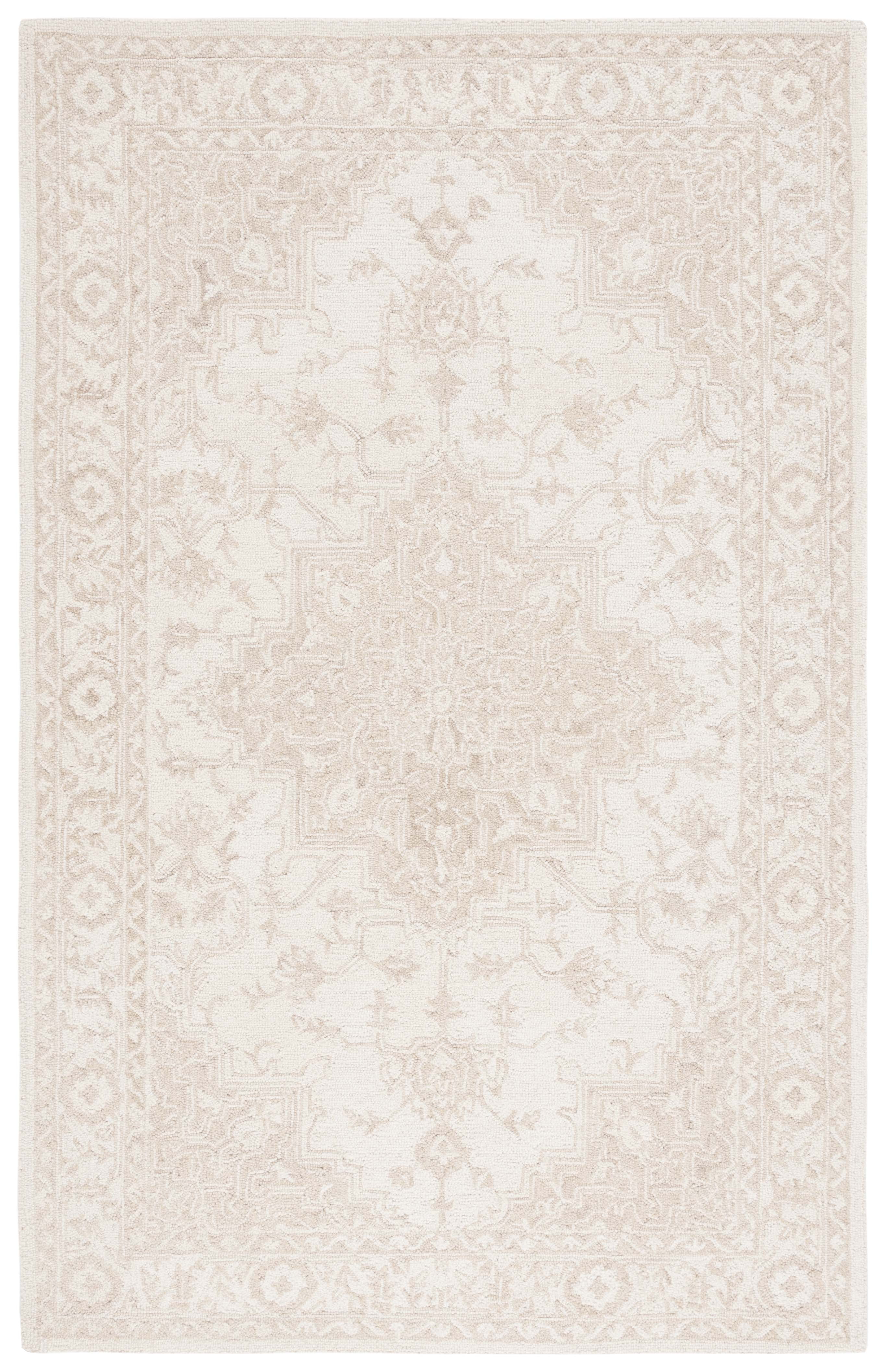 Ivory and Beige Hand-Tufted Wool Medallion Rug