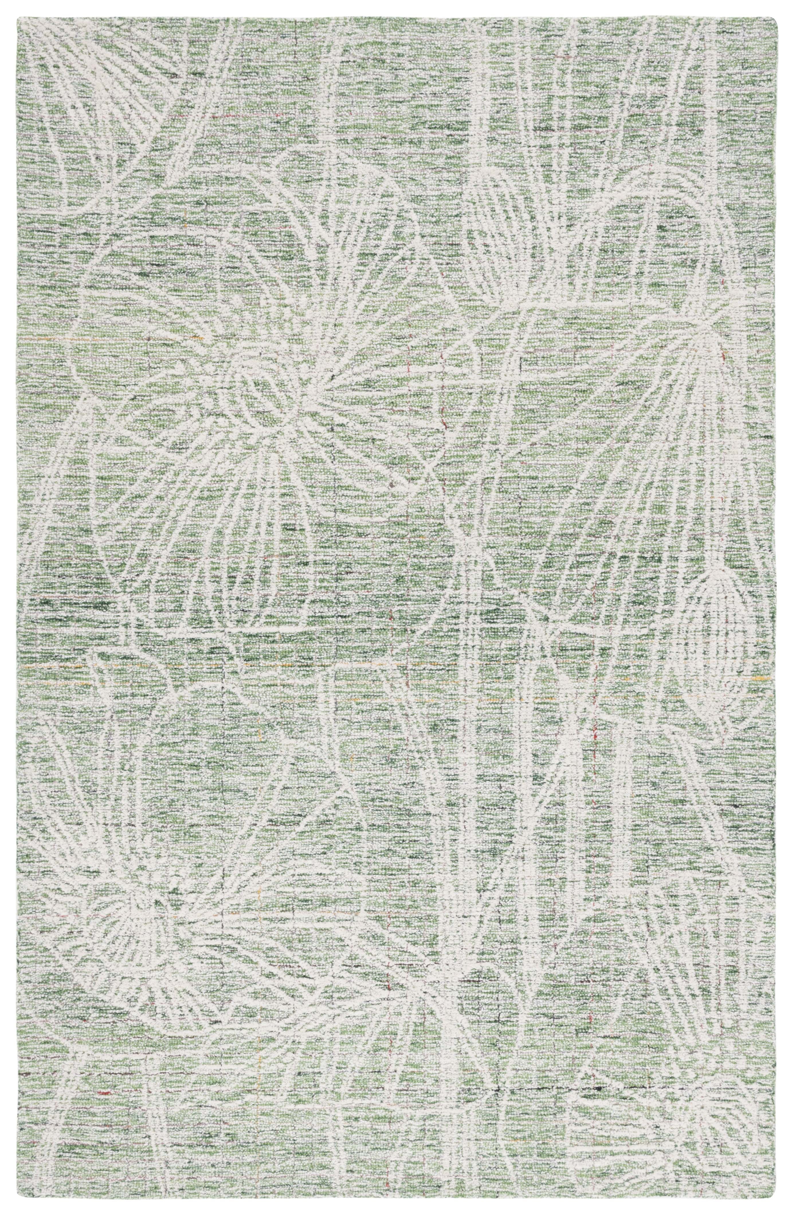 Green and Ivory Floral Hand-Tufted Wool Area Rug, 5' x 8'