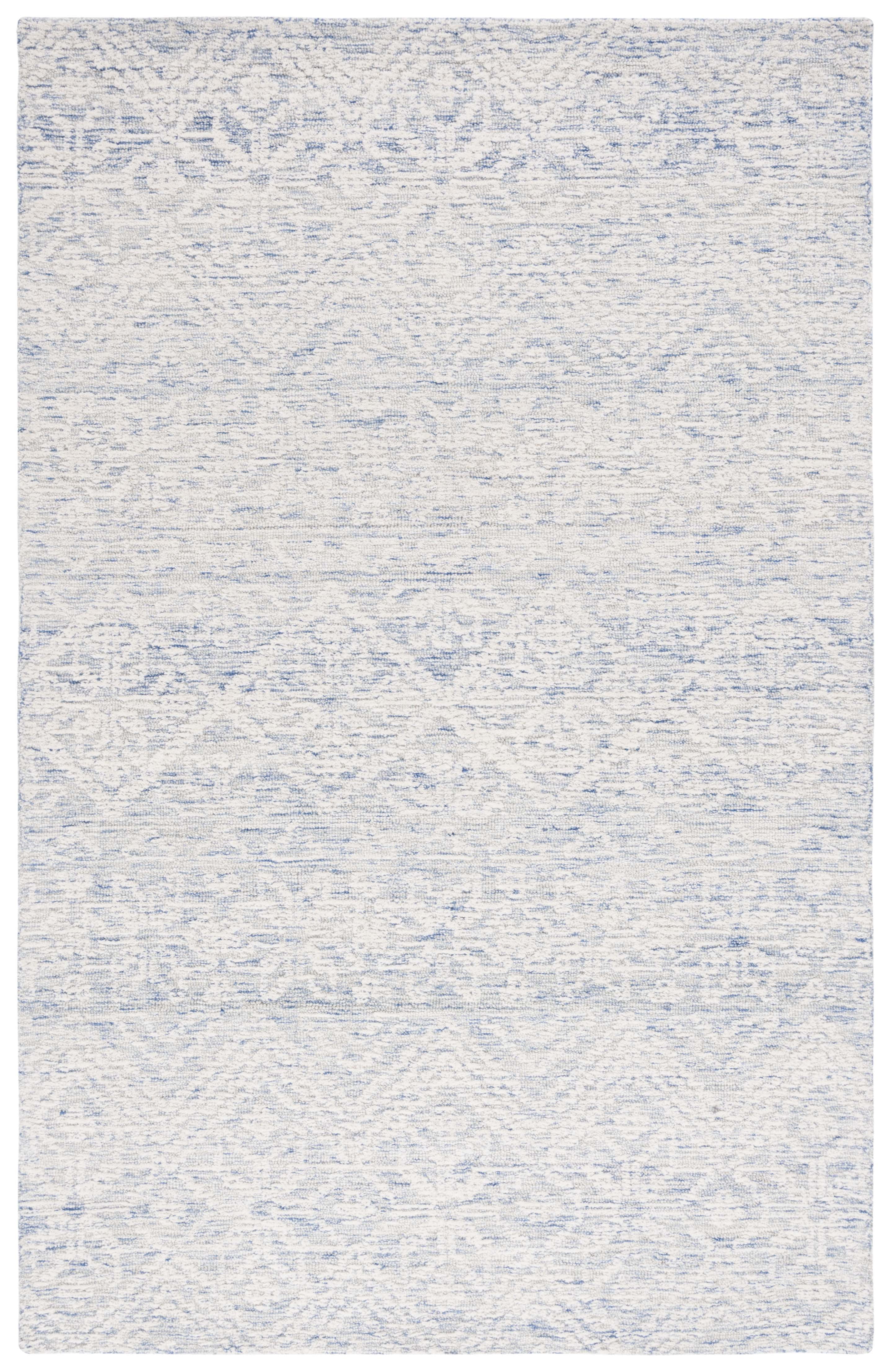 Ivory and Blue Floral Wool Hand-Tufted 4' x 6' Rug