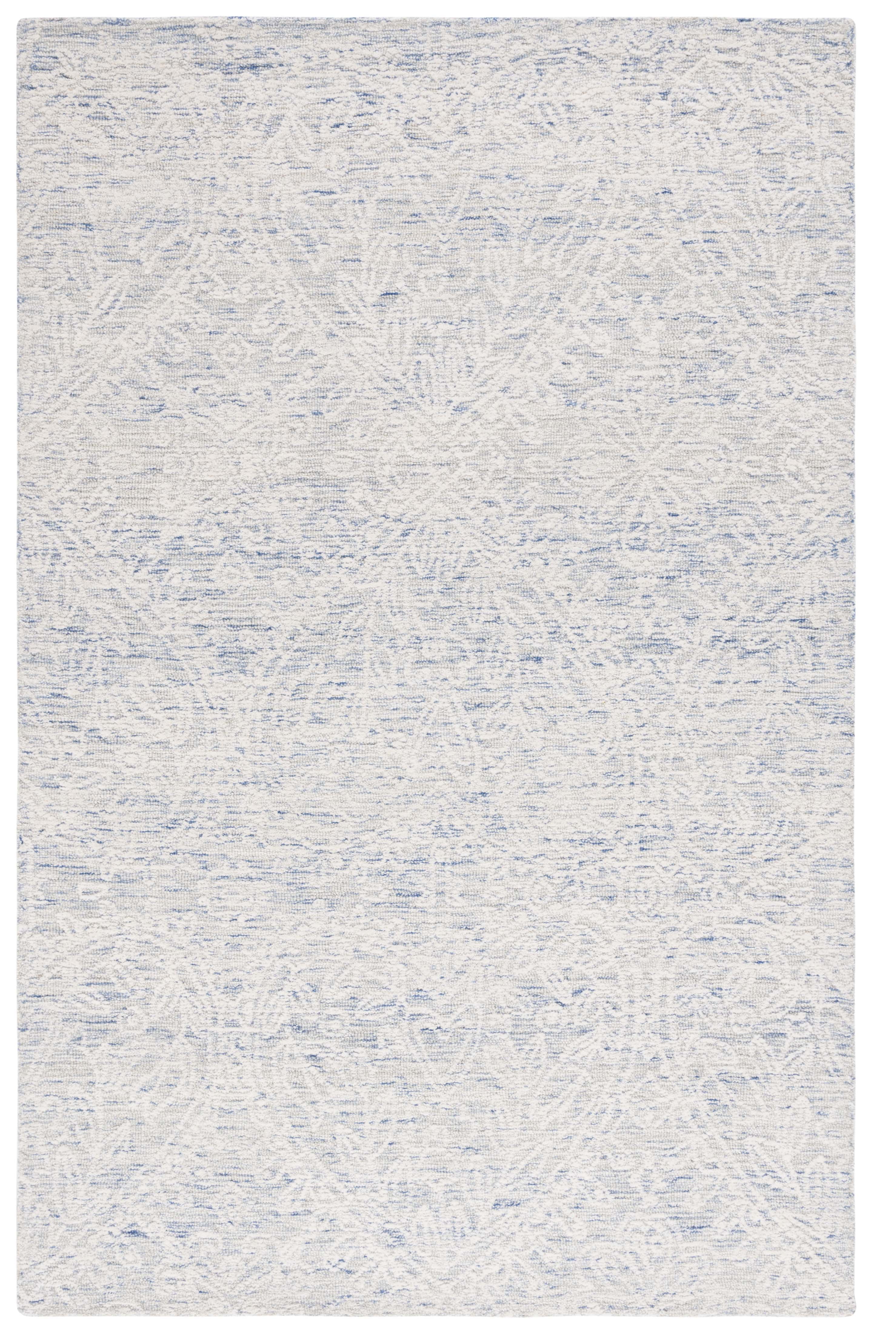 Ivory and Blue Hand-Tufted Wool Floral Area Rug
