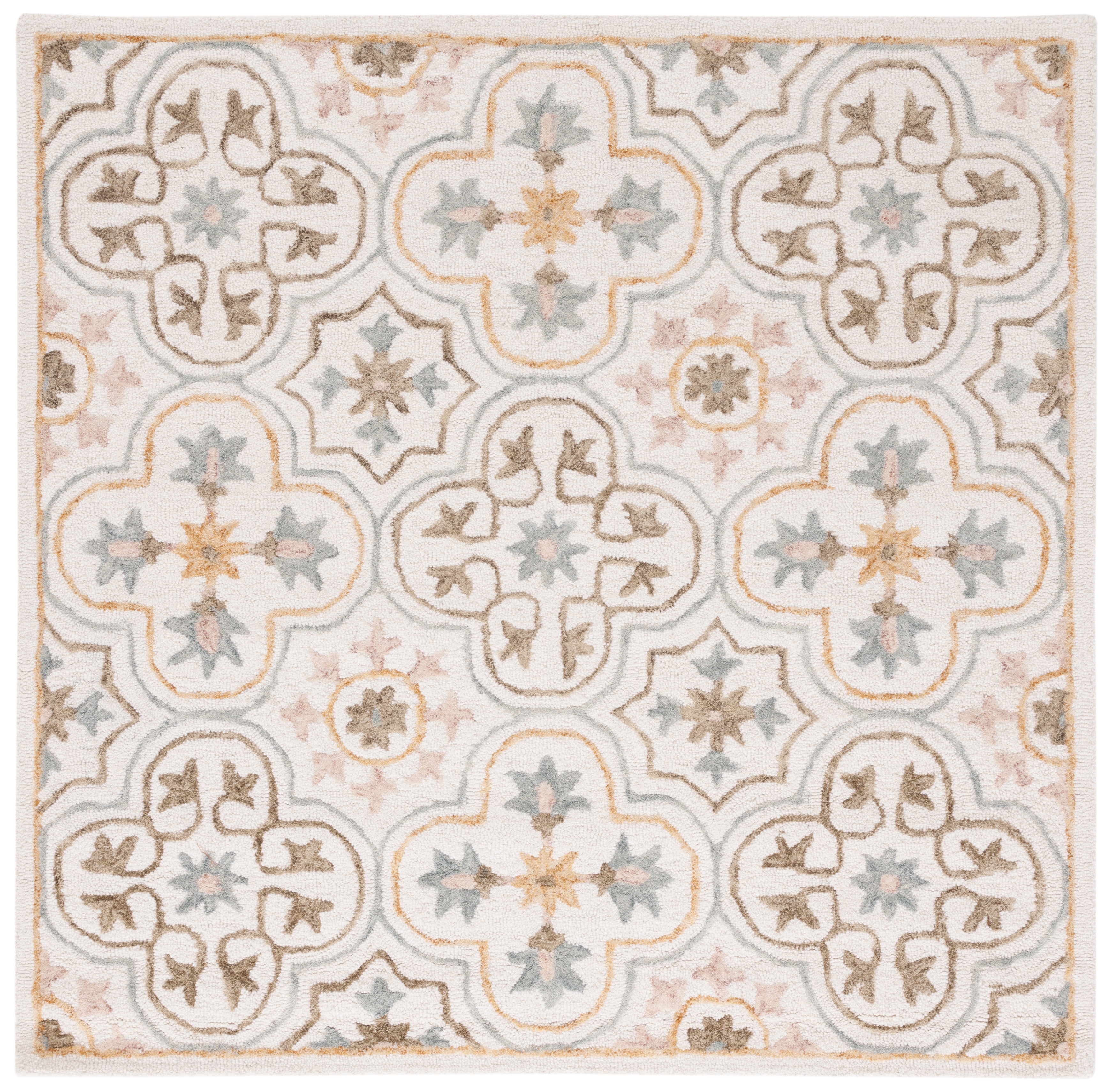 Ivory and Grey Hand-Tufted Wool Square Rug