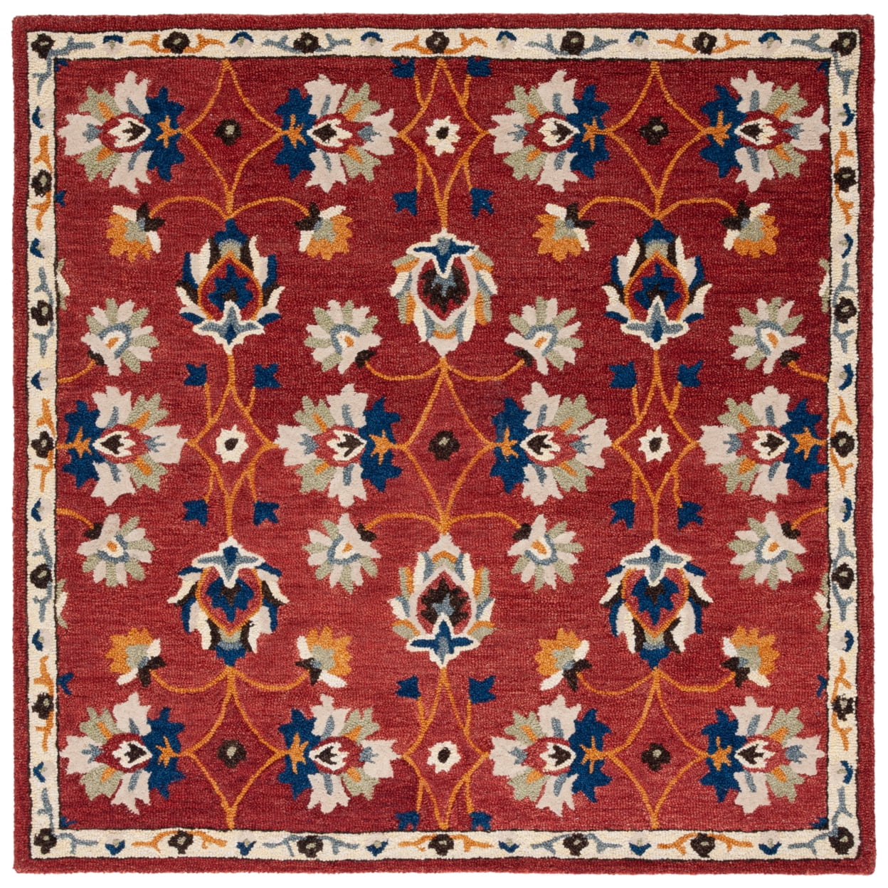 Rust and Blue Hand-Tufted Wool Square Area Rug