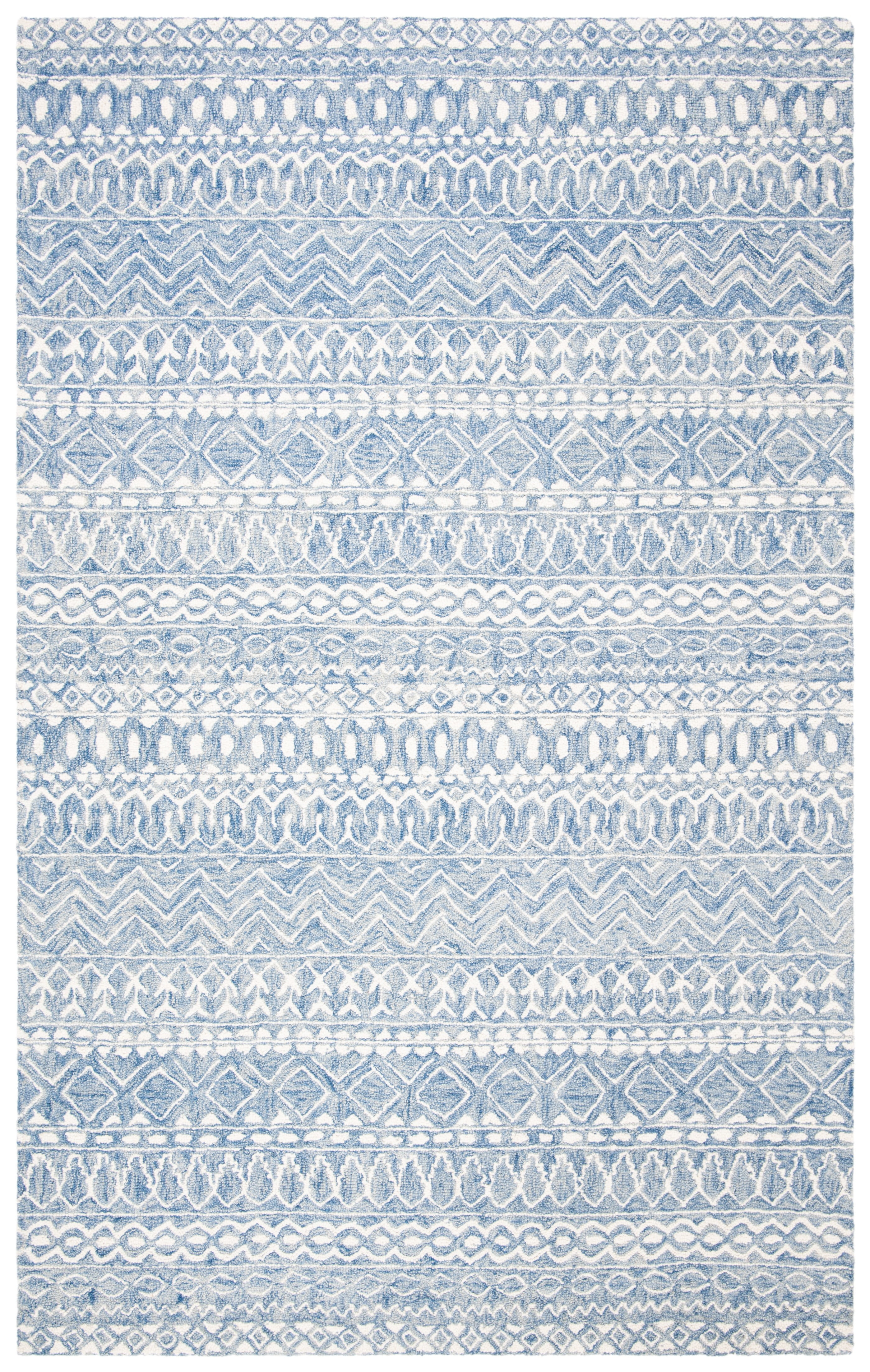 Ivory and Blue Hand-Tufted Wool 6' x 9' Area Rug
