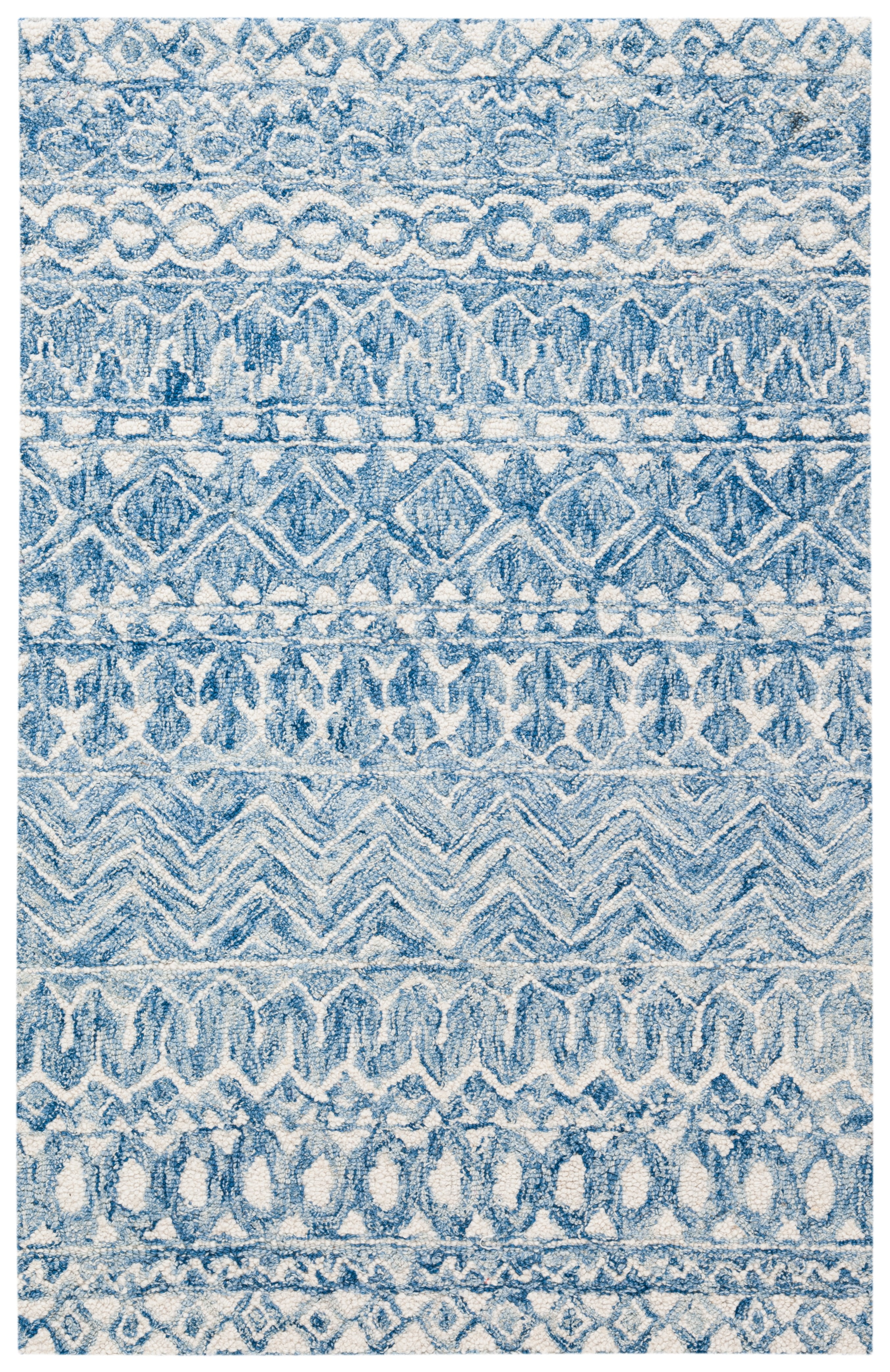 Handmade Blue and Ivory Wool Tufted Geometric Accent Rug 2' x 3'