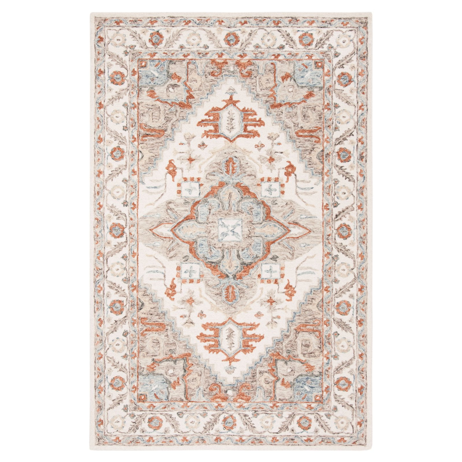 Ivory and Rust Hand-Tufted Wool Square Area Rug