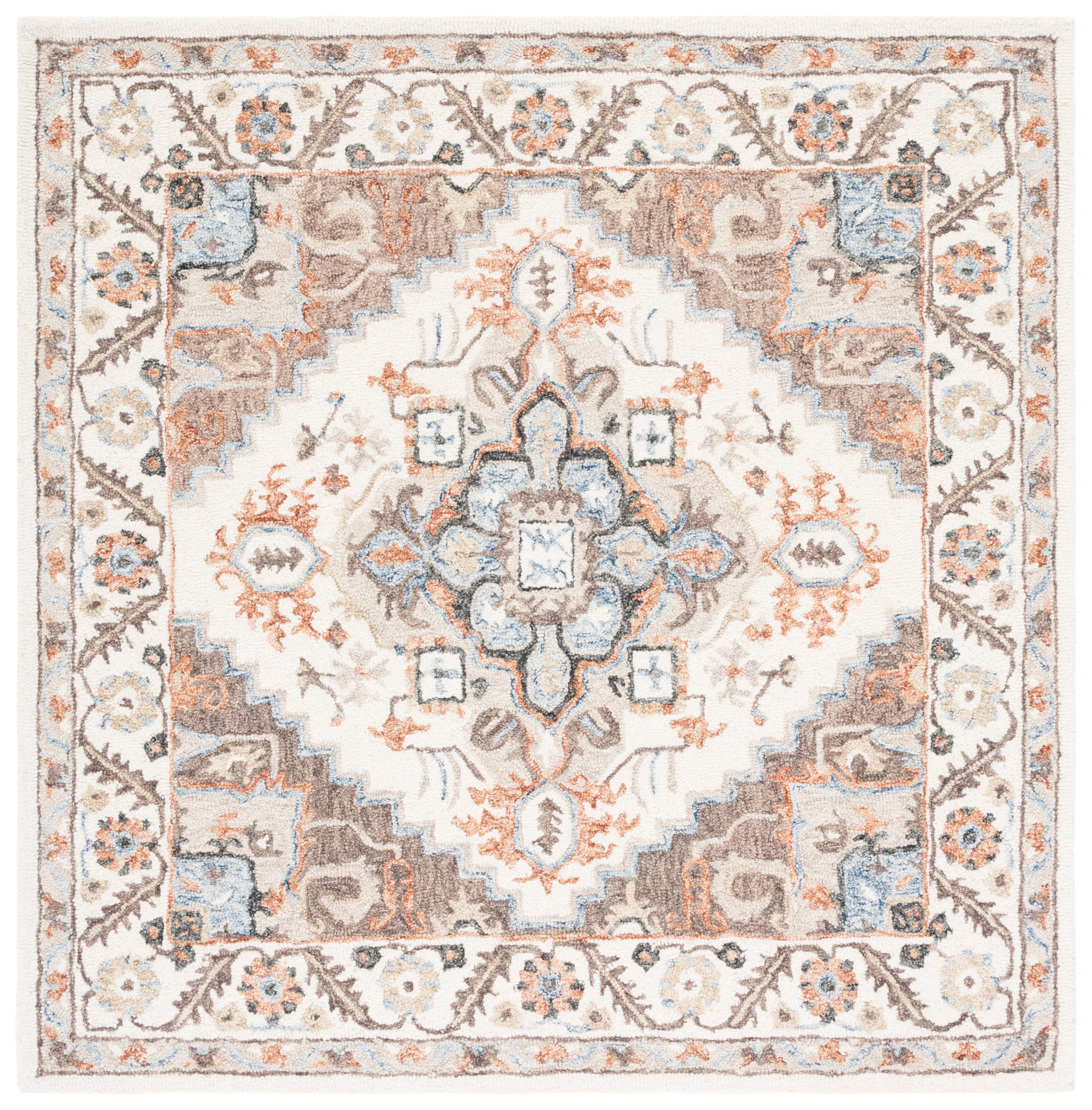 Ivory and Rust Hand-Tufted Wool Square Area Rug