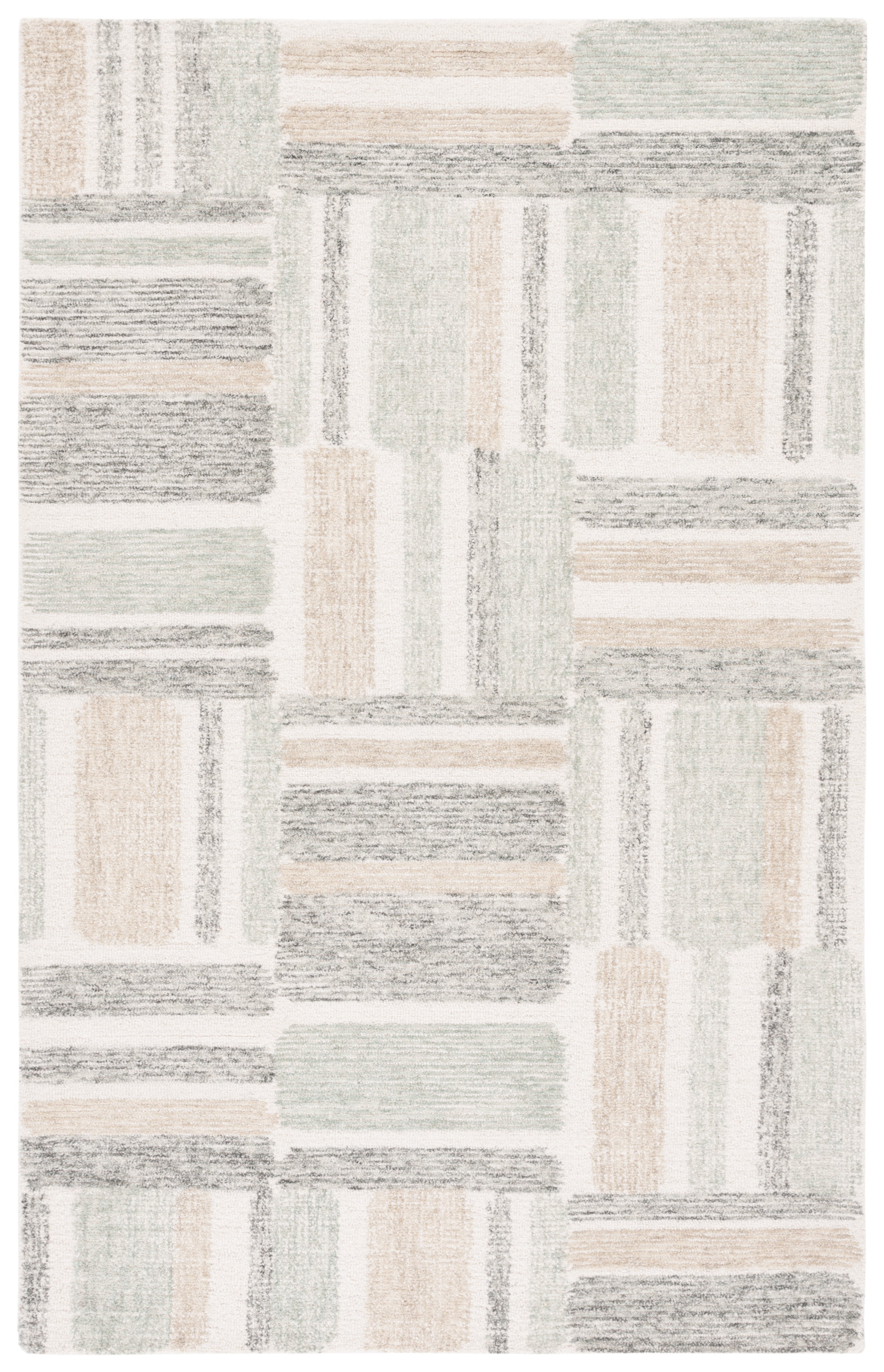 Ivory and Grey Hand-Tufted Wool Geometric Area Rug, 5' x 8'