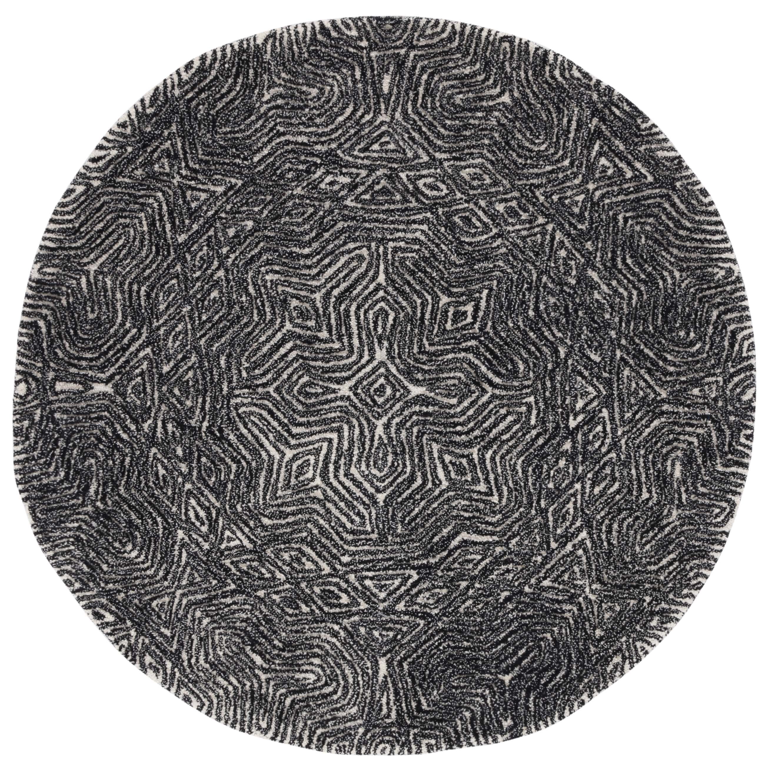 SAFAVIEH Micro-Loop Marvyn Medallion Area Rug, Ivory/Black, 5' x 5' Round