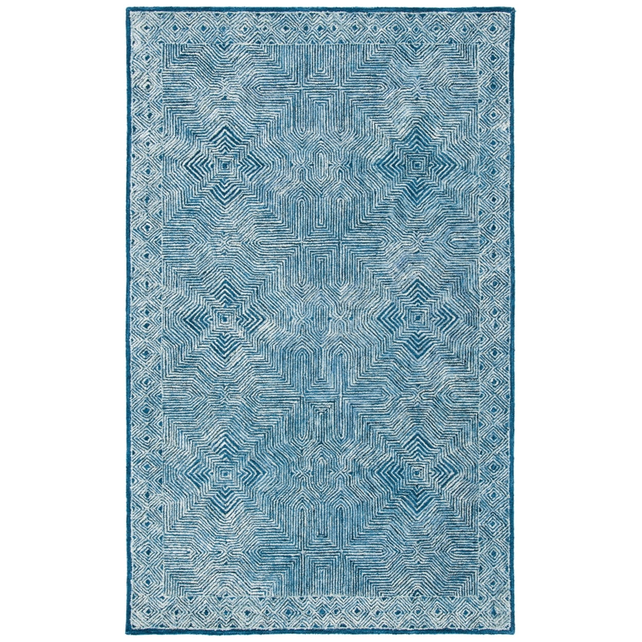 Handmade Blue Wool Tufted Rectangular Area Rug 5' x 8'