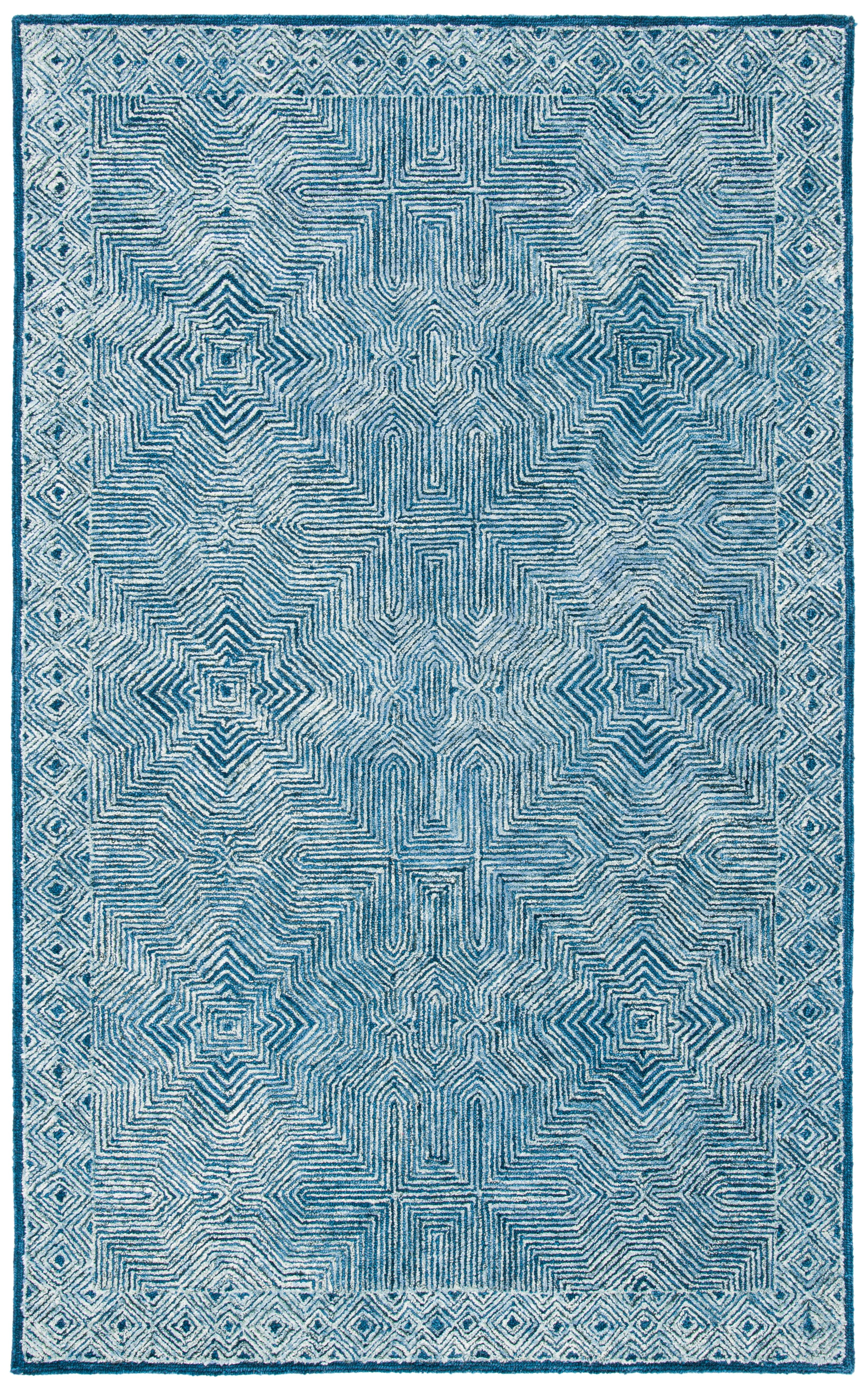Handmade Blue Wool Tufted Rectangular Area Rug 5' x 8'