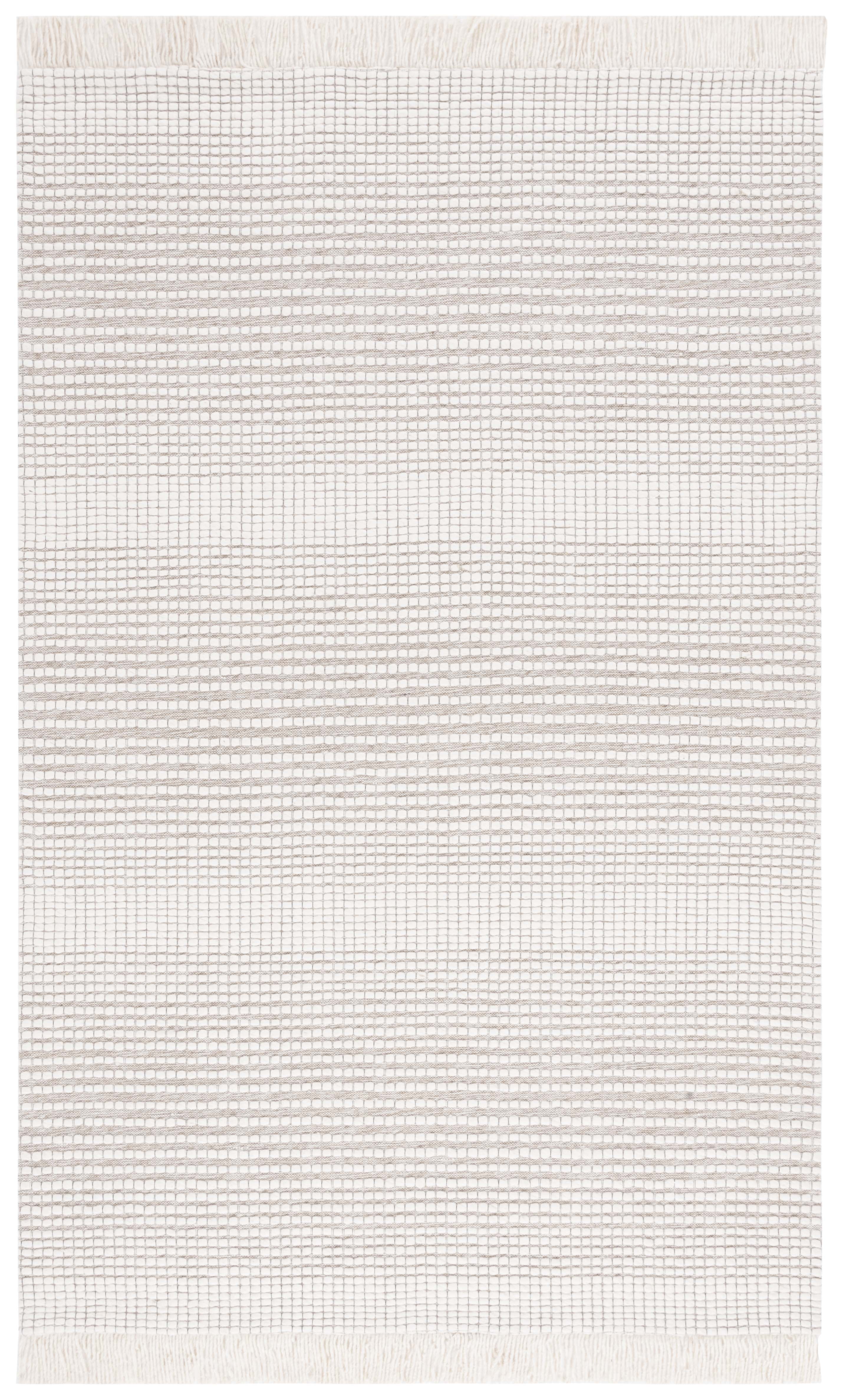 Ivory and Beige Handwoven Wool Area Rug, 4' x 6'