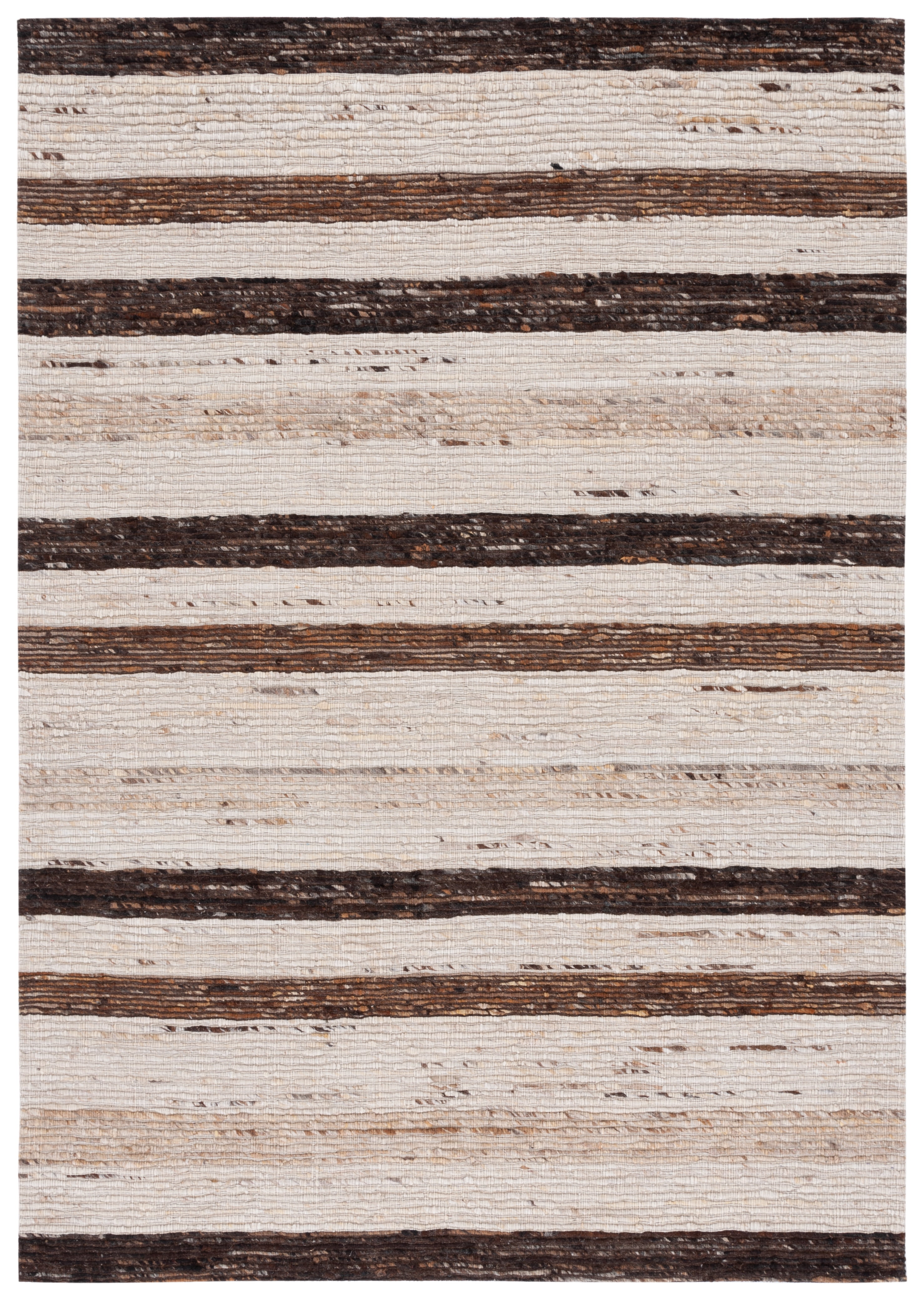 Ivory and Brown Flat Woven Wool Square Rug