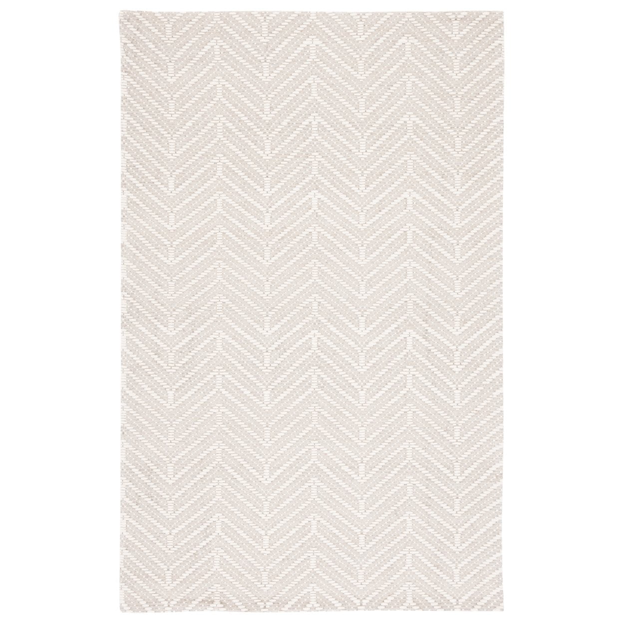 Ivory and Beige Chevron Handwoven Wool Area Rug, 8' x 10'