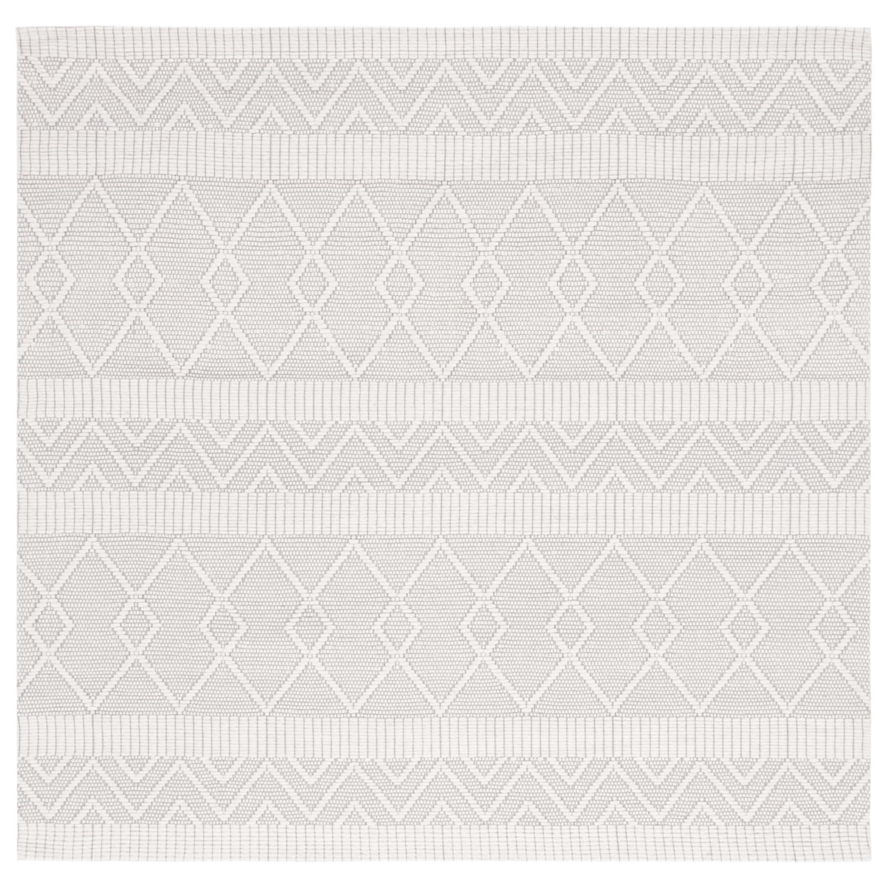 Ivory Beige Handwoven Geometric Square Area Rug