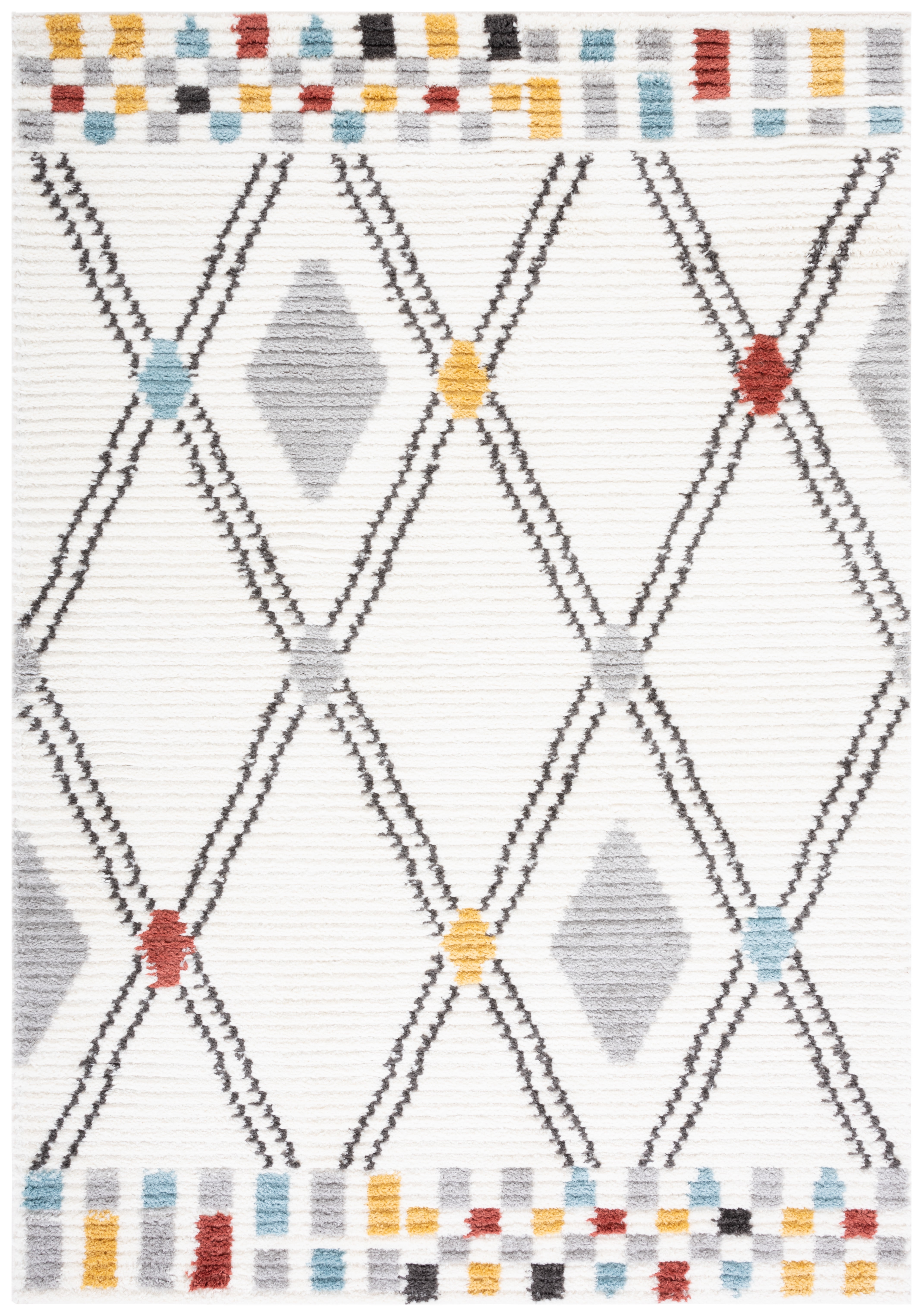 Ivory and Grey Moroccan Diamond 8' x 10' Synthetic Area Rug