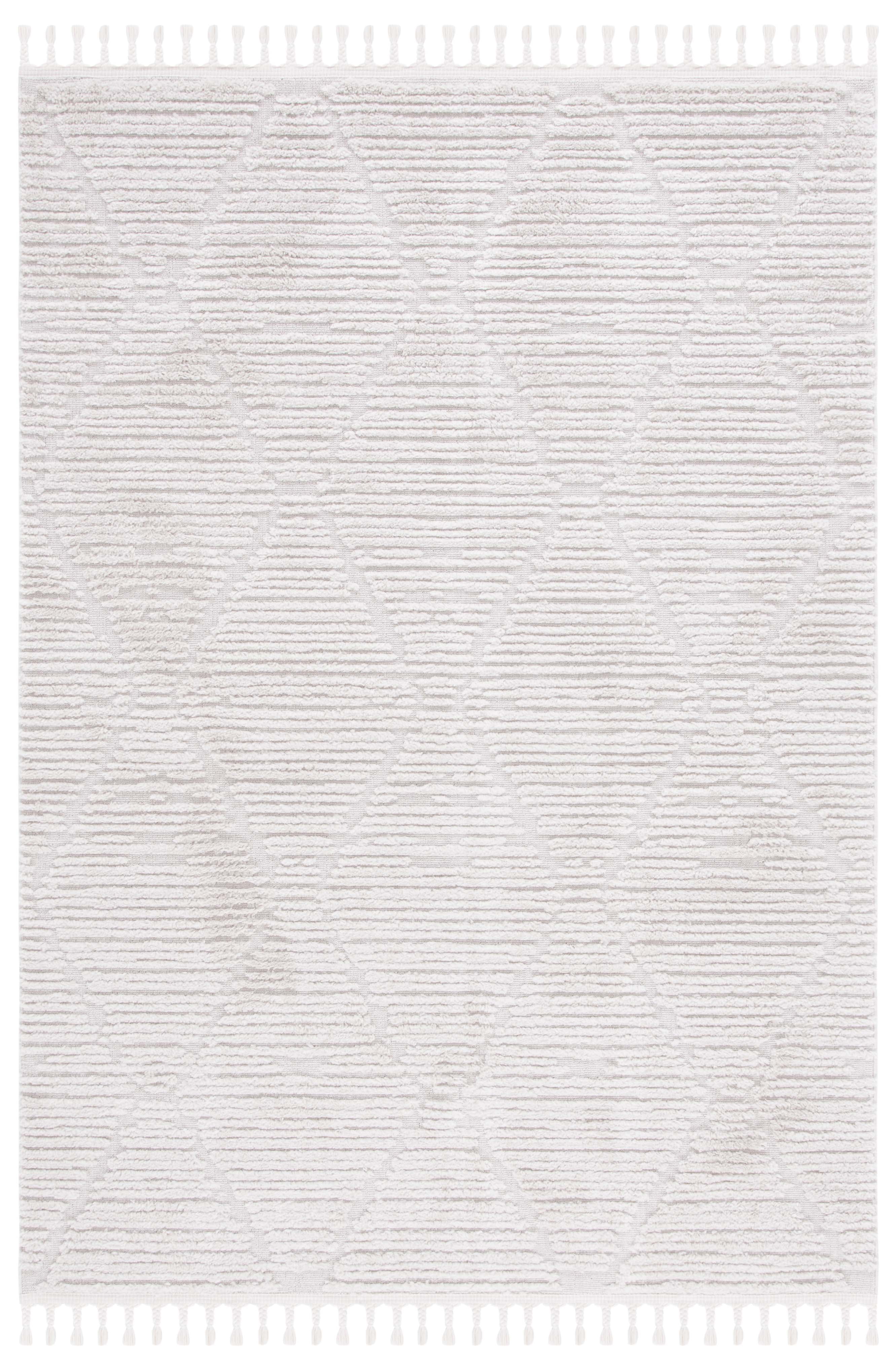 Beige Diamond Pattern Hand-Knotted Round Synthetic Rug