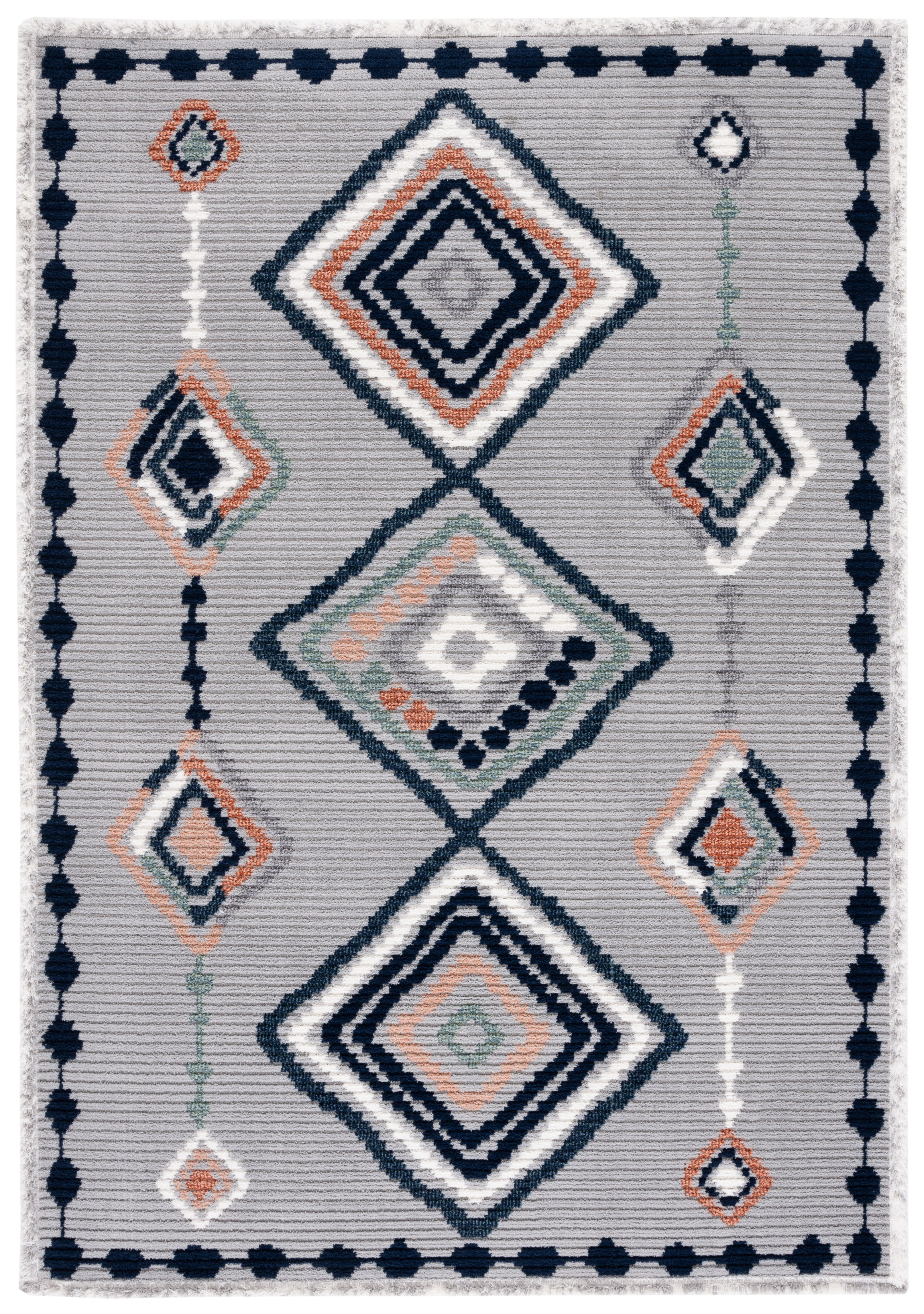 Grey and Blue Rust Geometric Wool and Synthetic 9' x 12' Area Rug