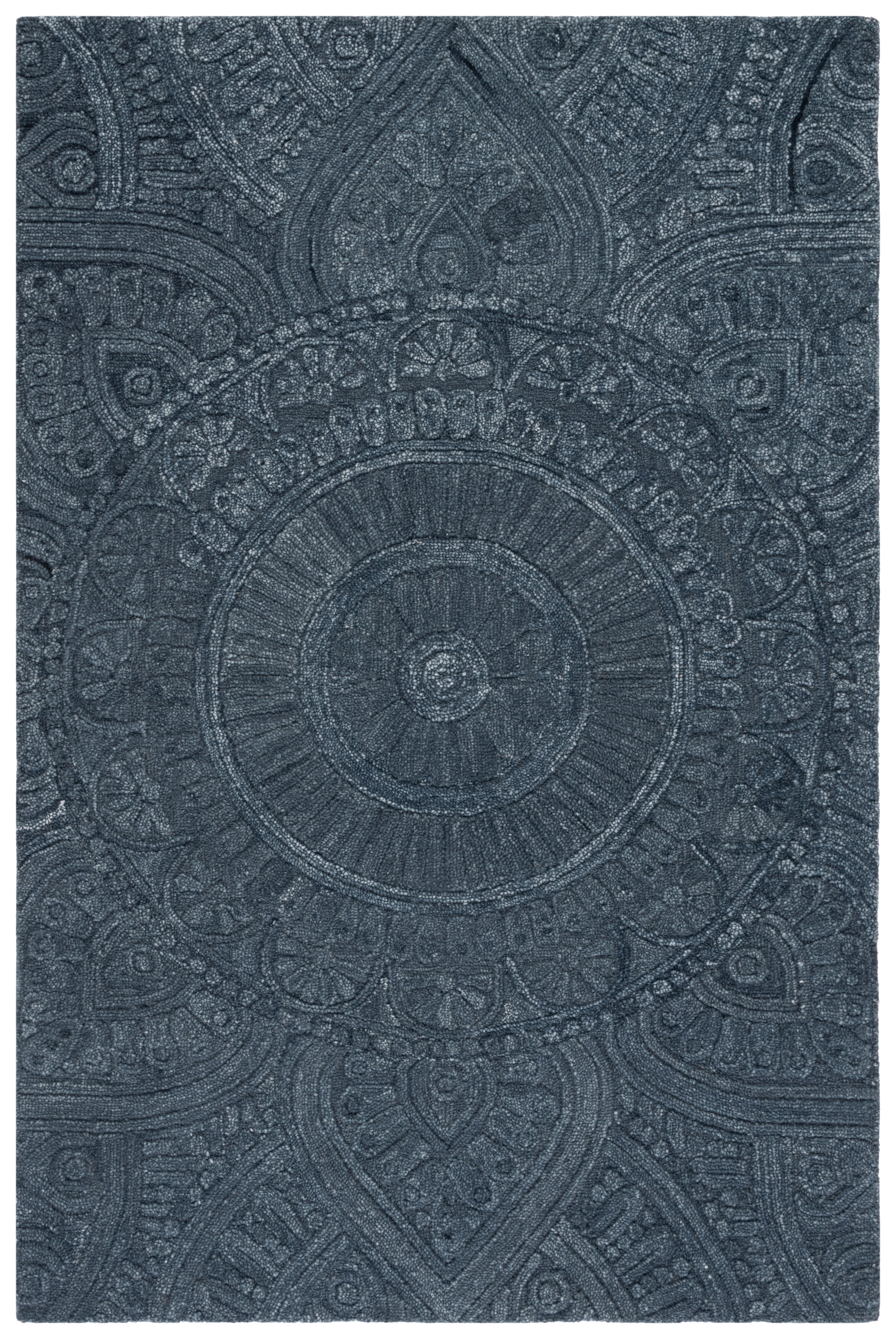 Dark Gray Hand-Tufted Wool Medallion Area Rug 3' x 5'